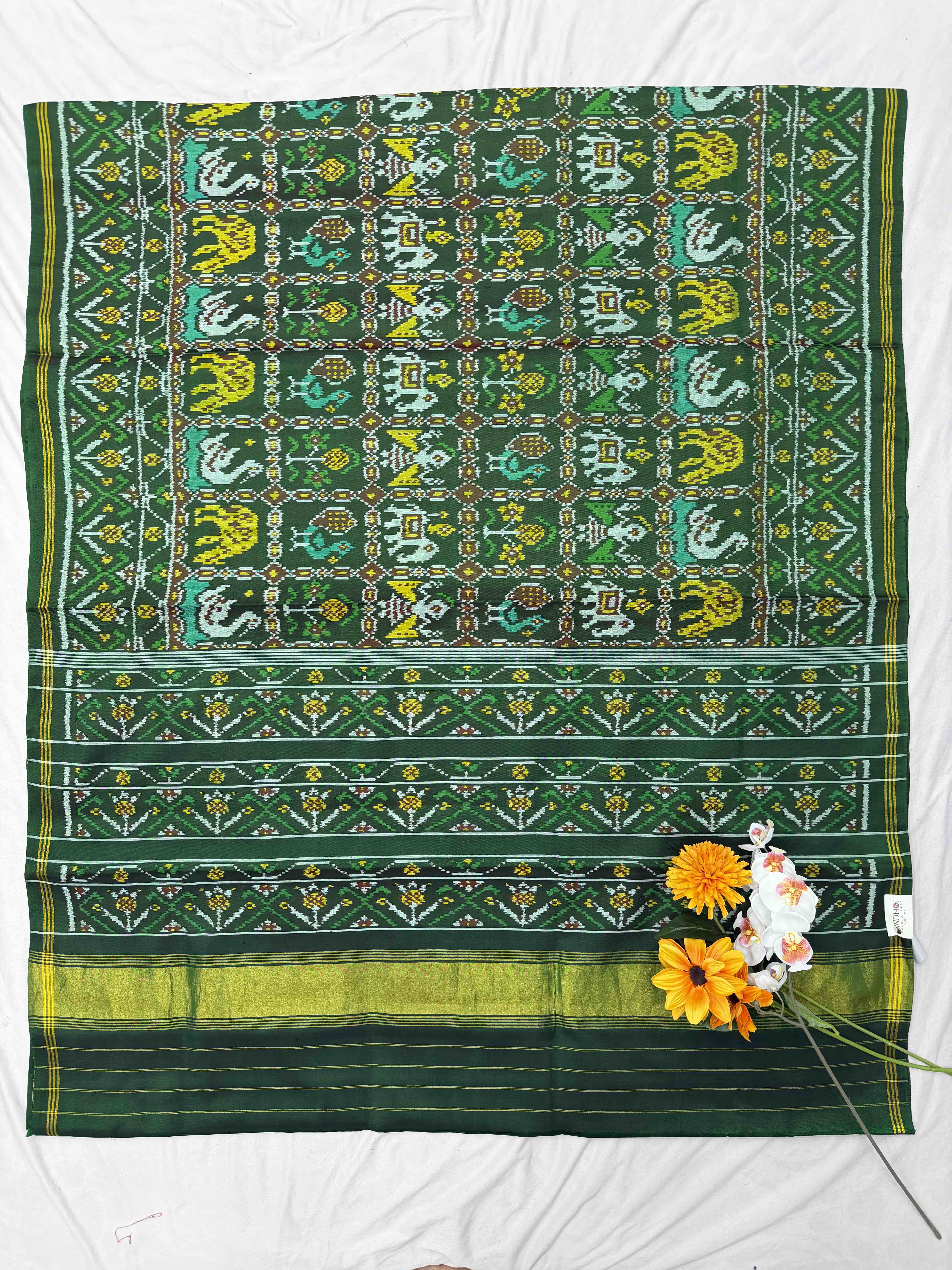 Full Green multiple motifs Patola Saree