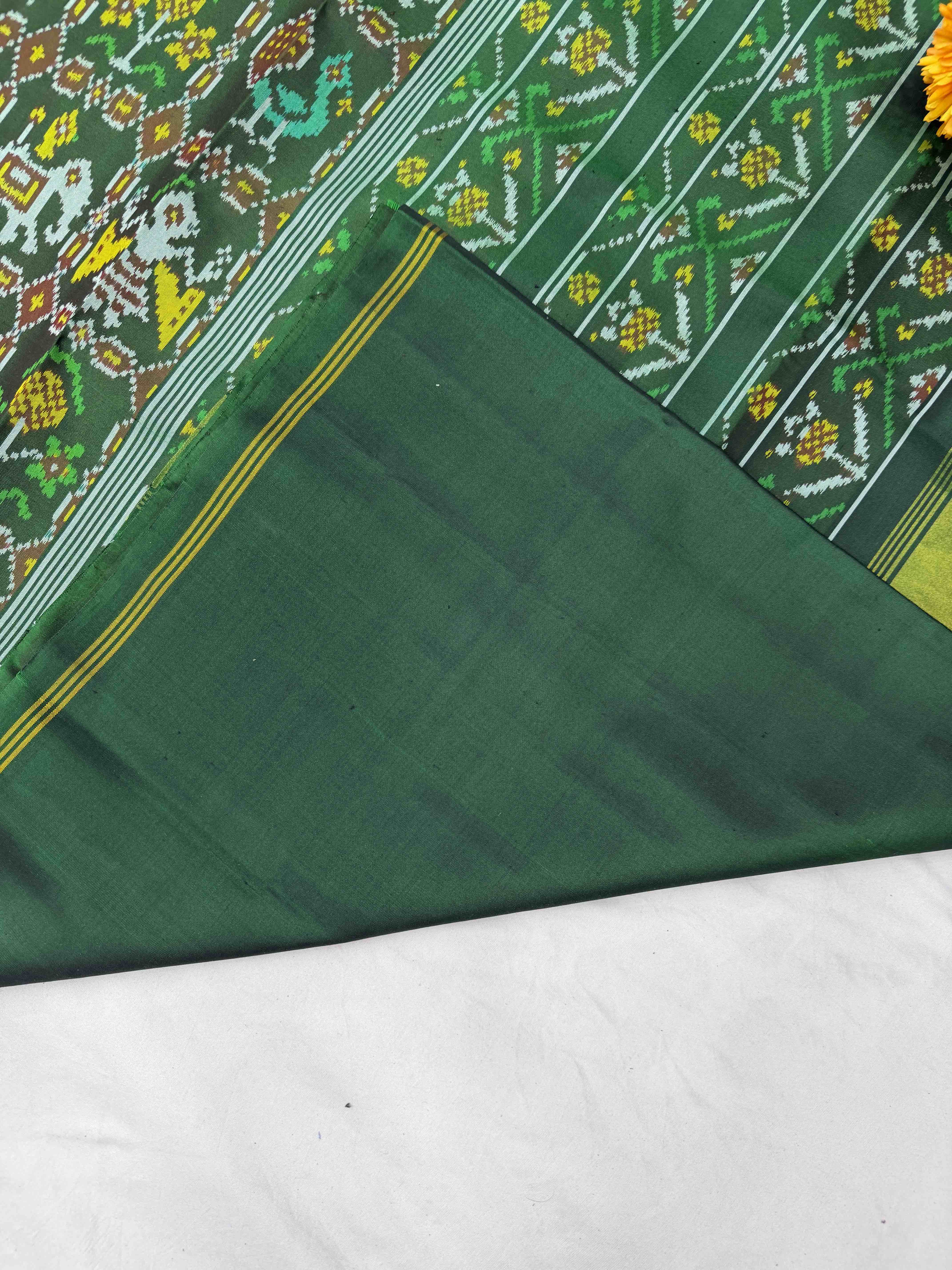 Full Green multiple motifs Patola Saree
