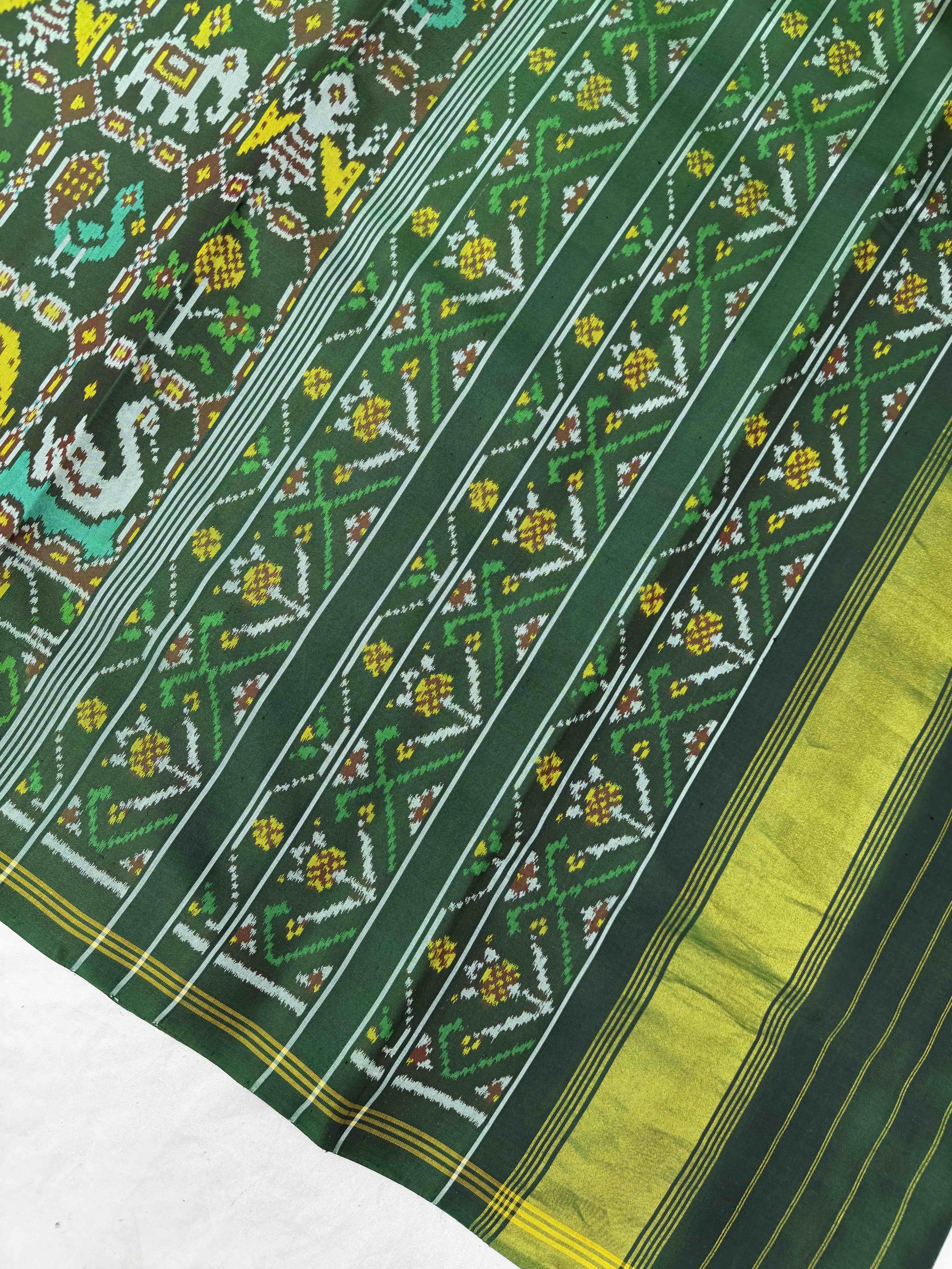 Full Green multiple motifs Patola Saree