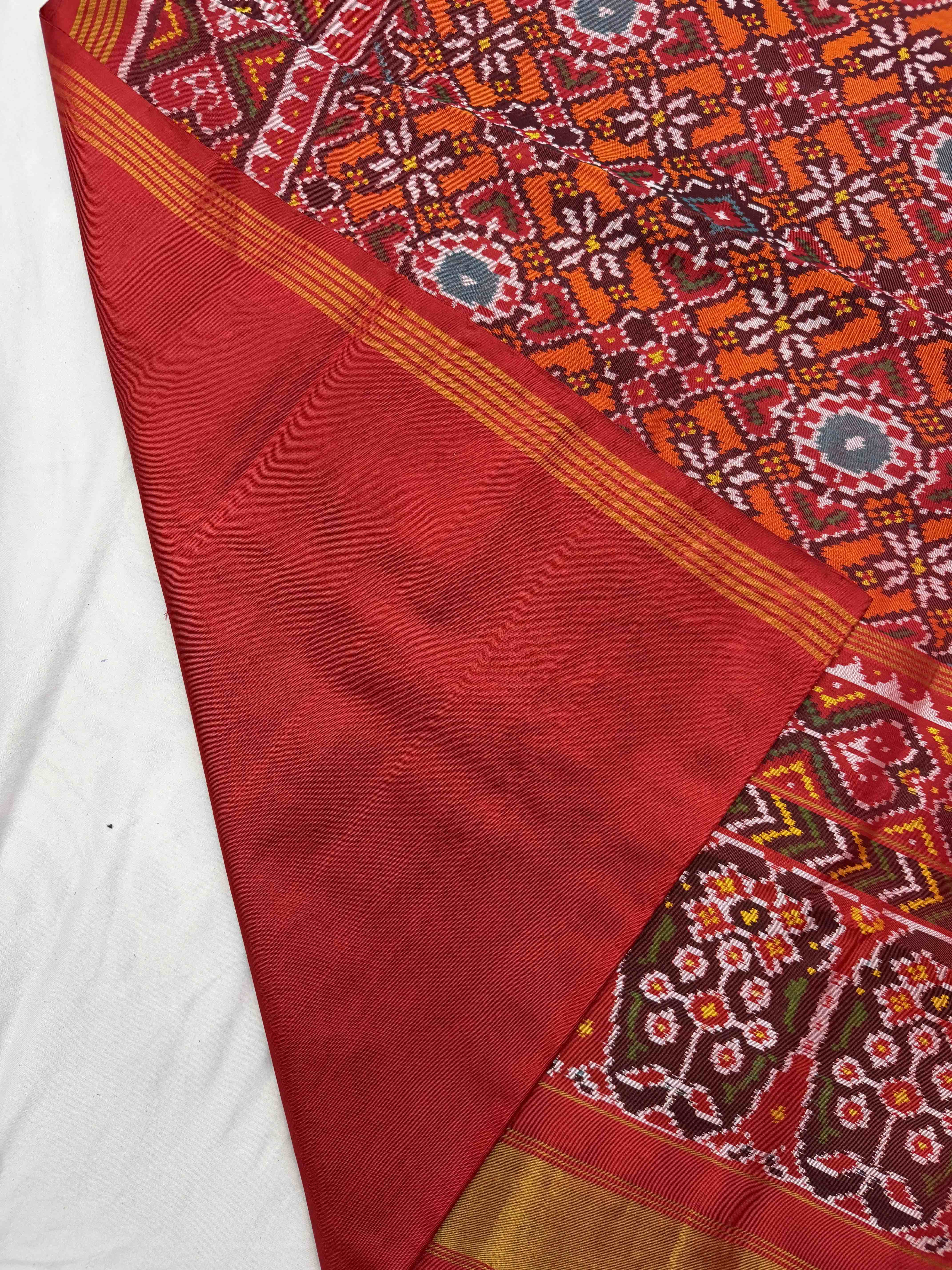 Red & orange Manekchawk Patola Saree