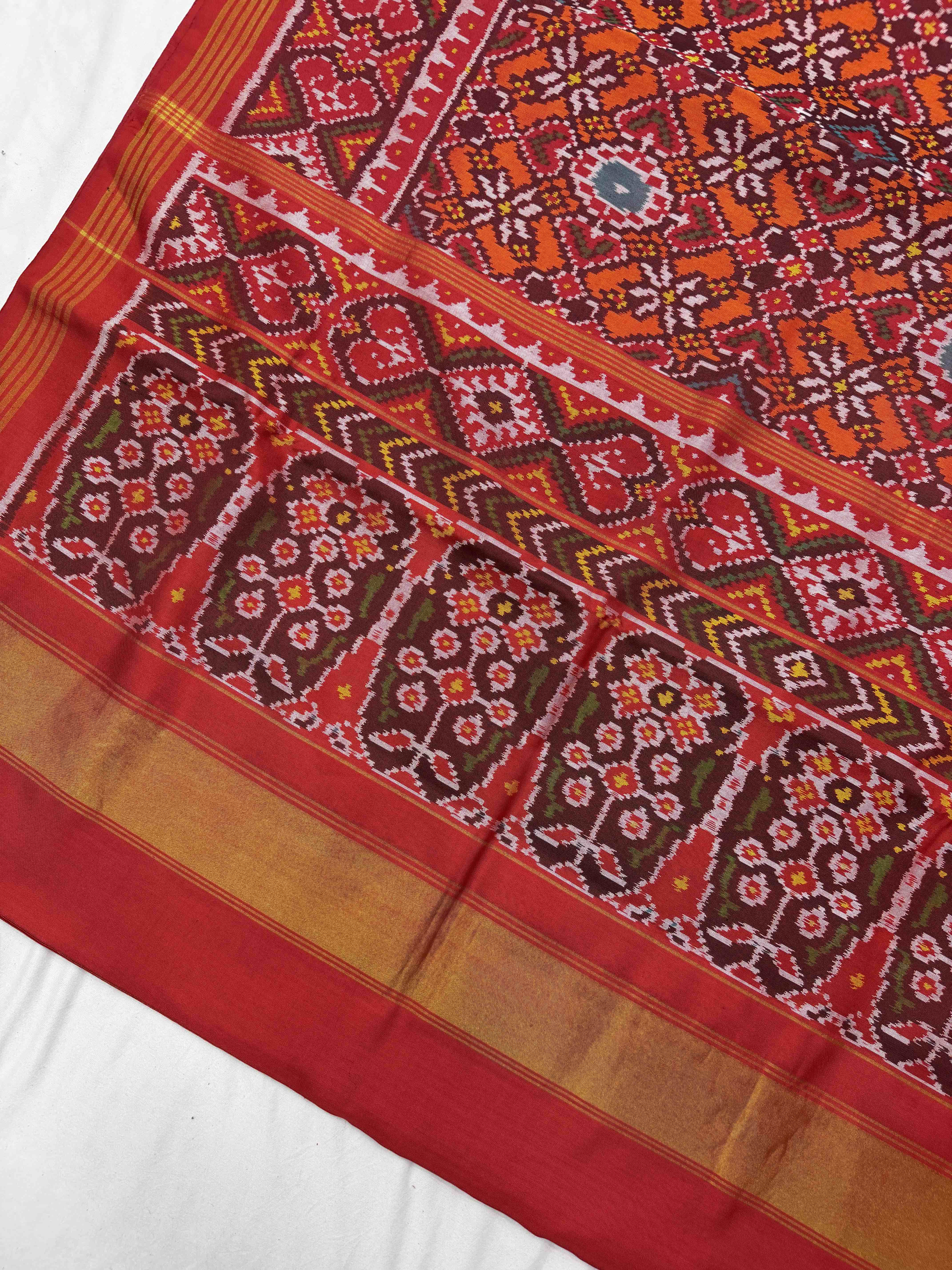 Red & orange Manekchawk Patola Saree