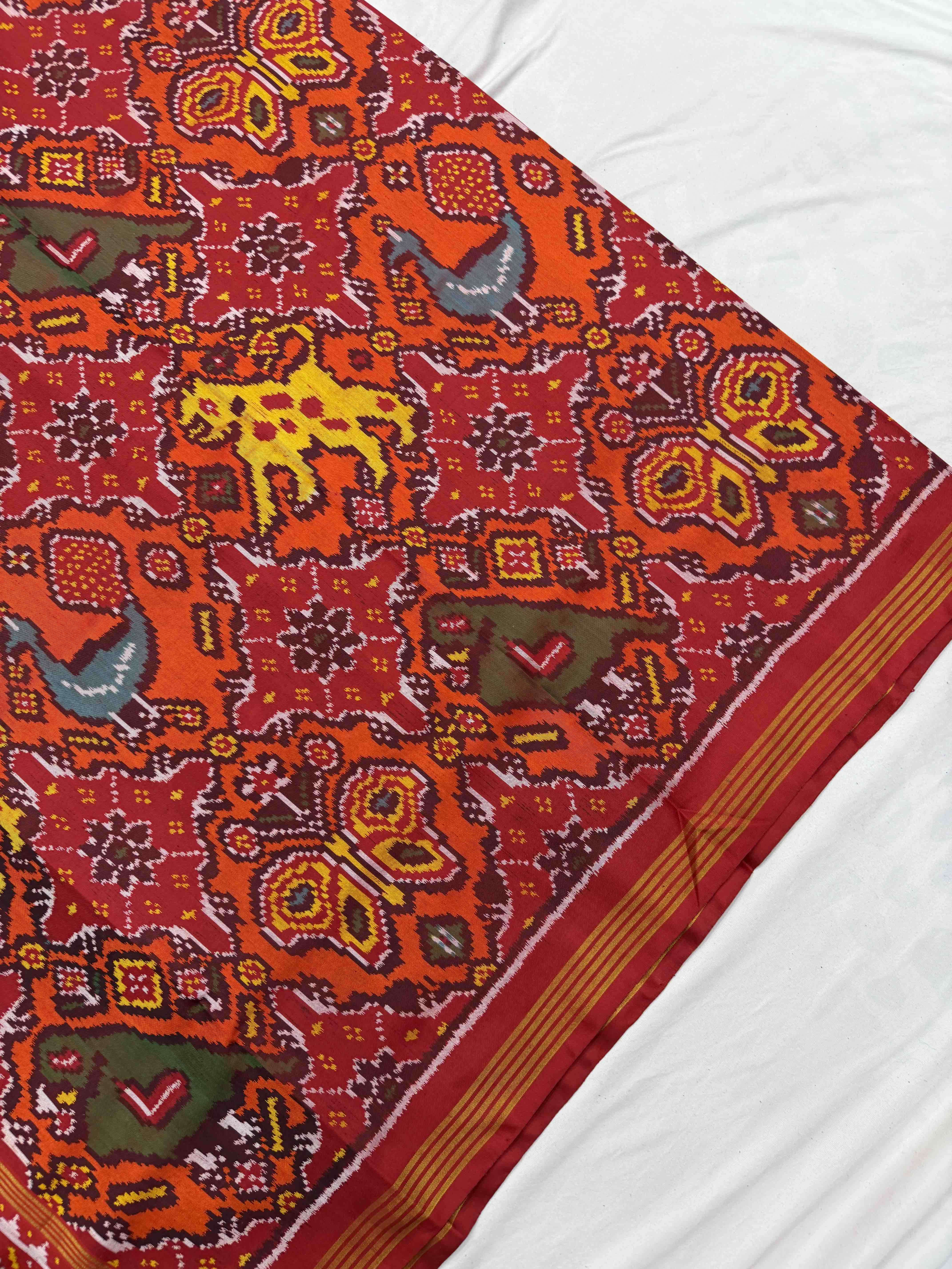 Red & orange figure Design Patola Saree