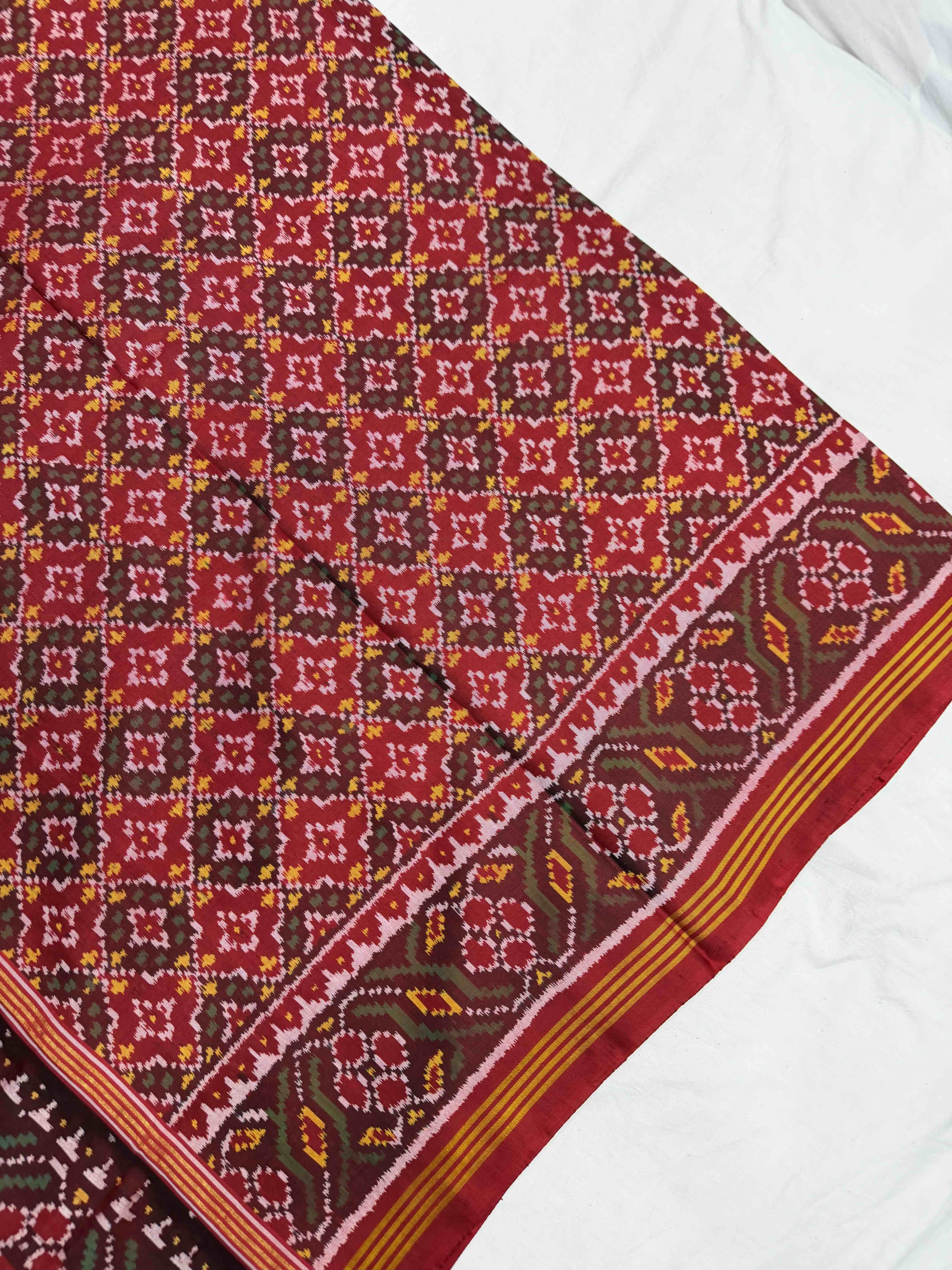 Maroon Red Buttonful Patola Saree