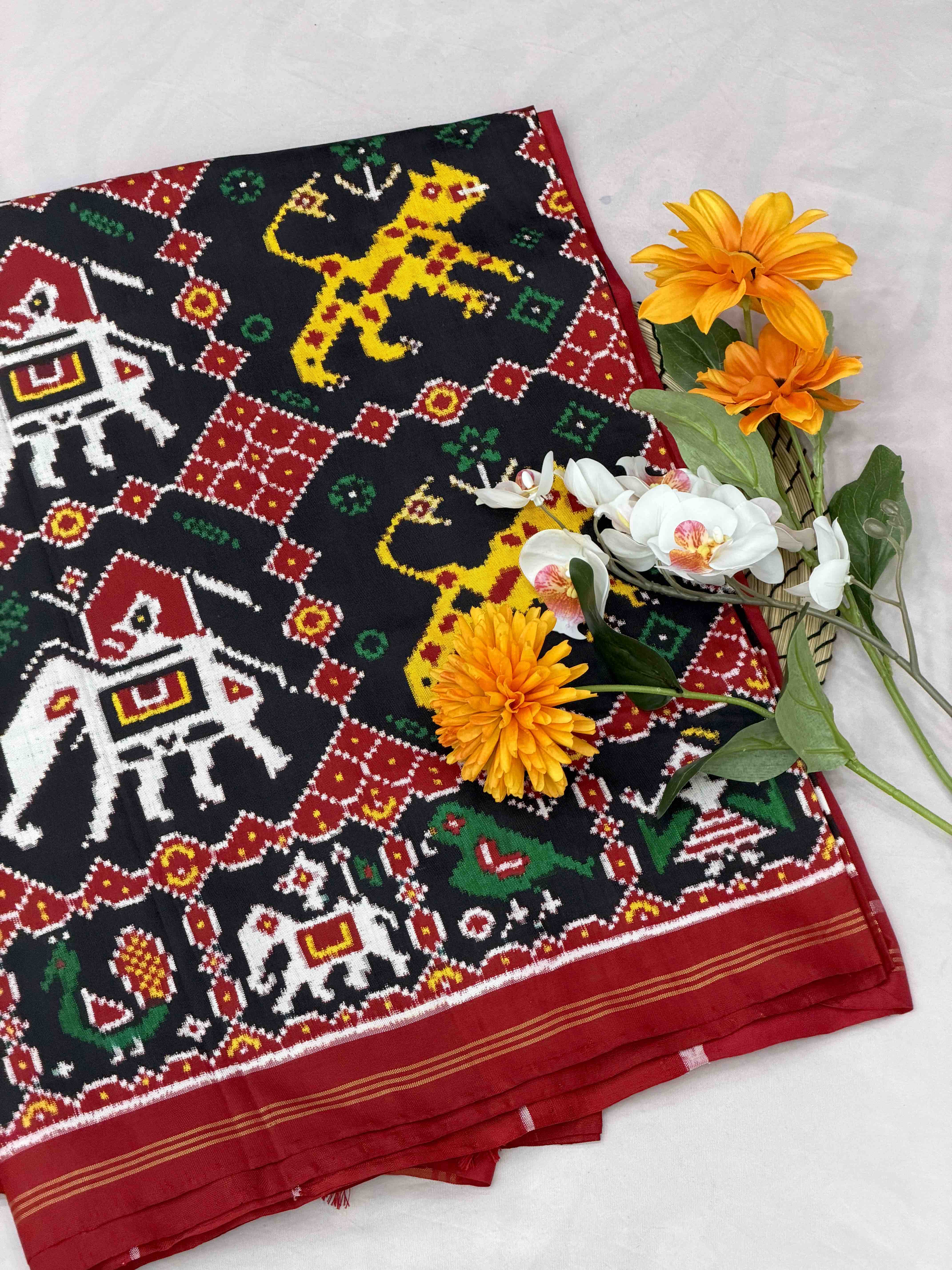 Bagh Hathi Black patan Patola Saree