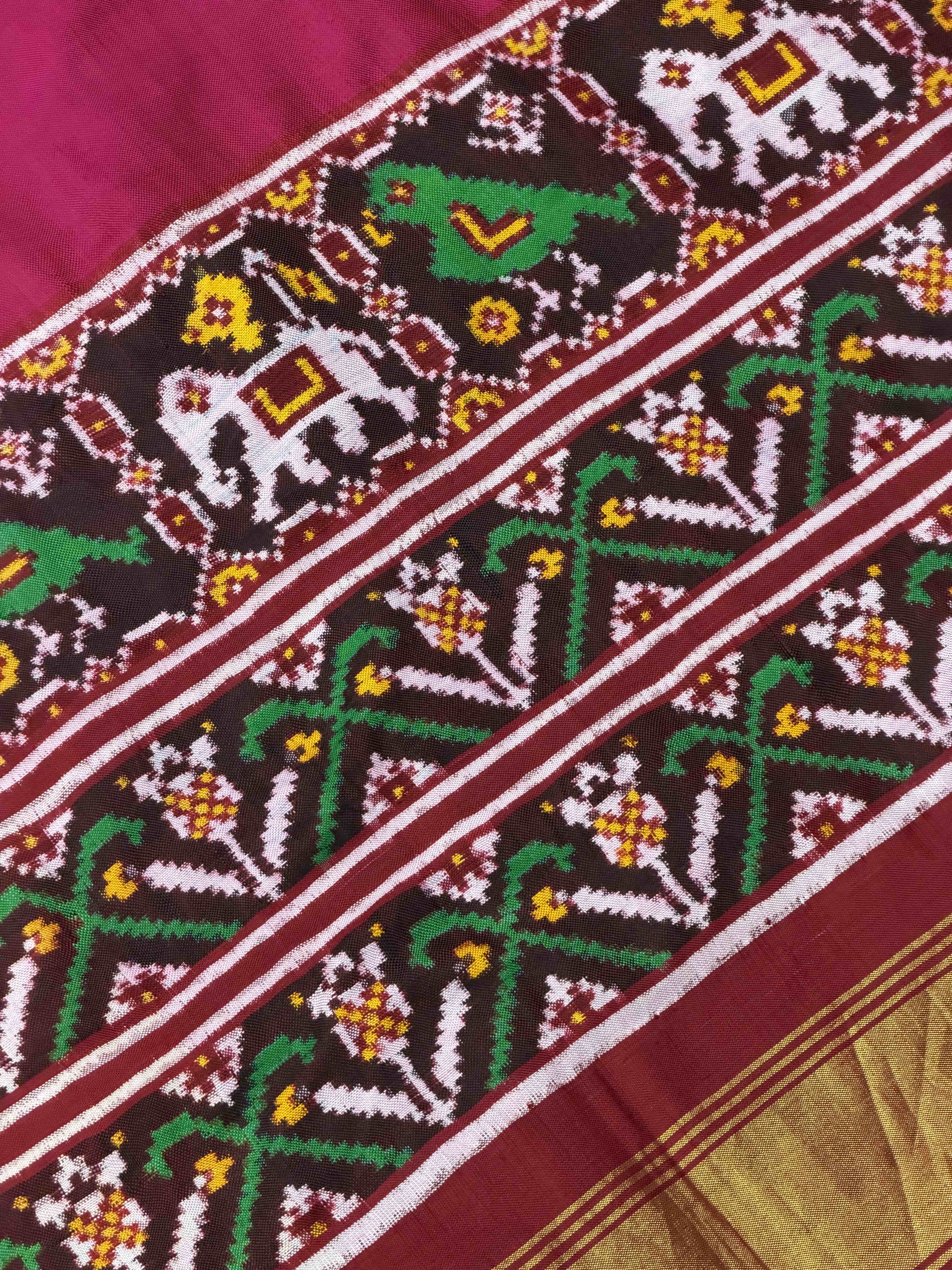 Maroon & Pink plain Gala border Patan Patola