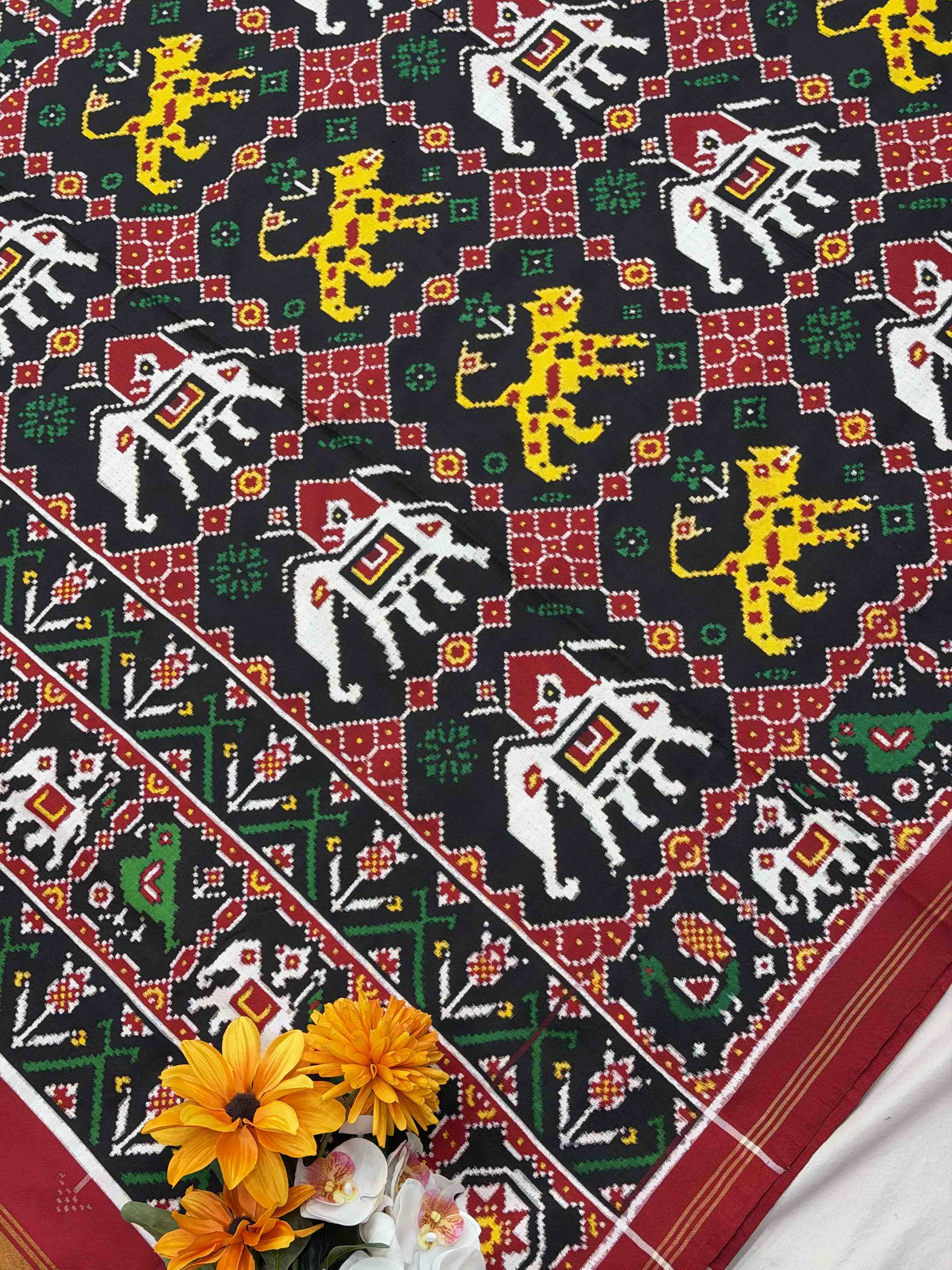 Bagh Hathi Black patan Patola Saree