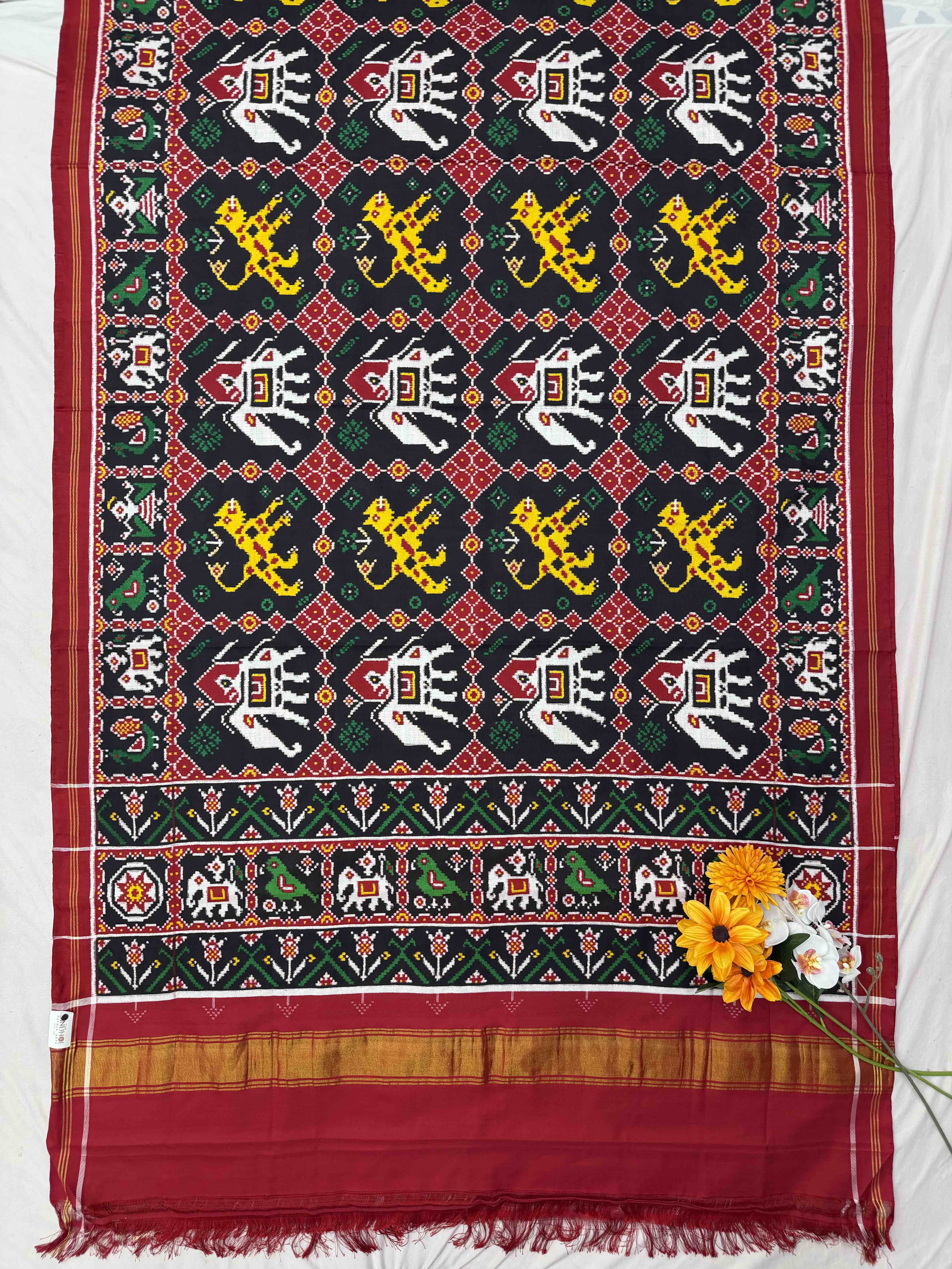 Bagh Hathi Black patan Patola Saree