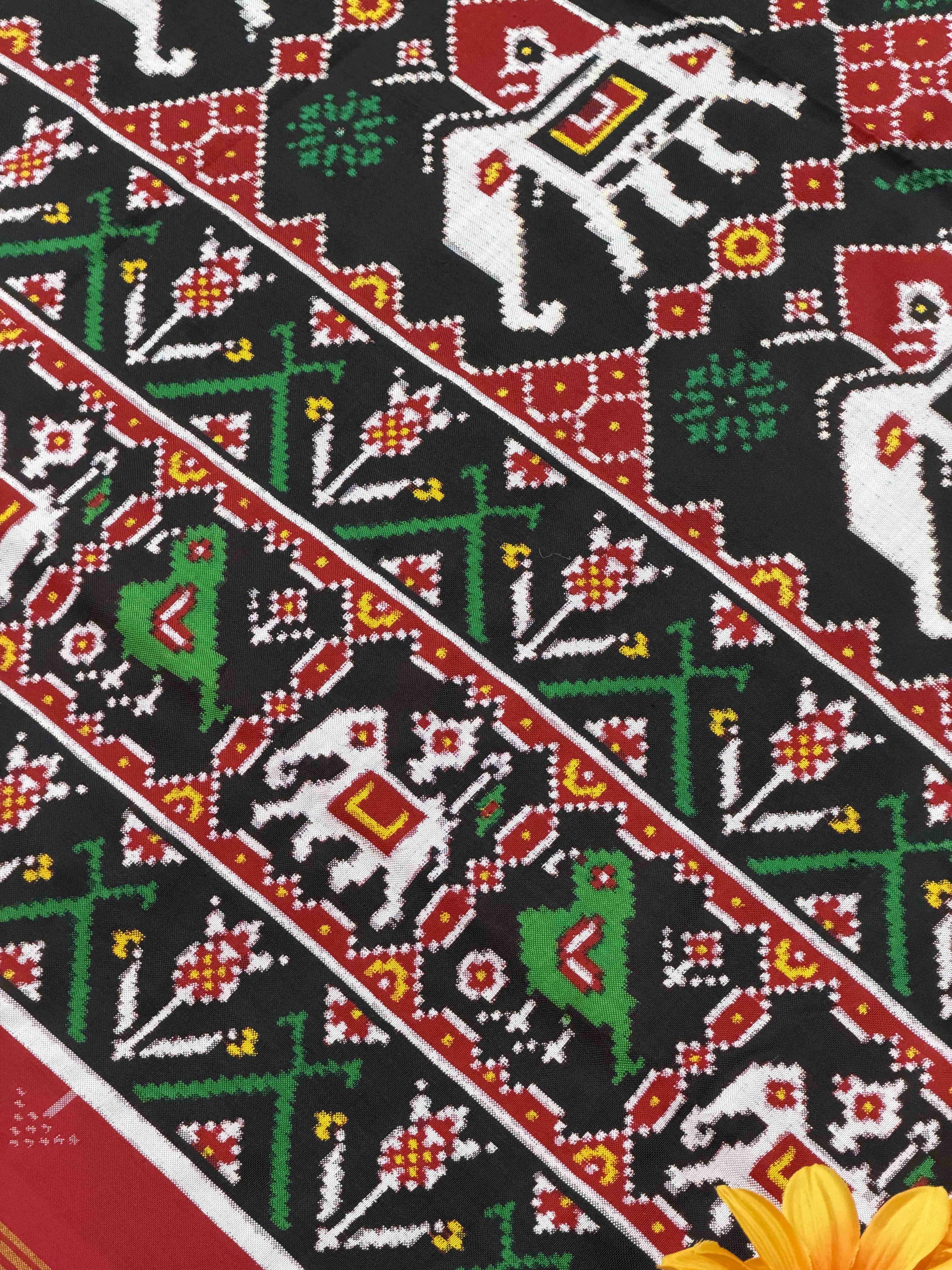 Bagh Hathi Black patan Patola Saree