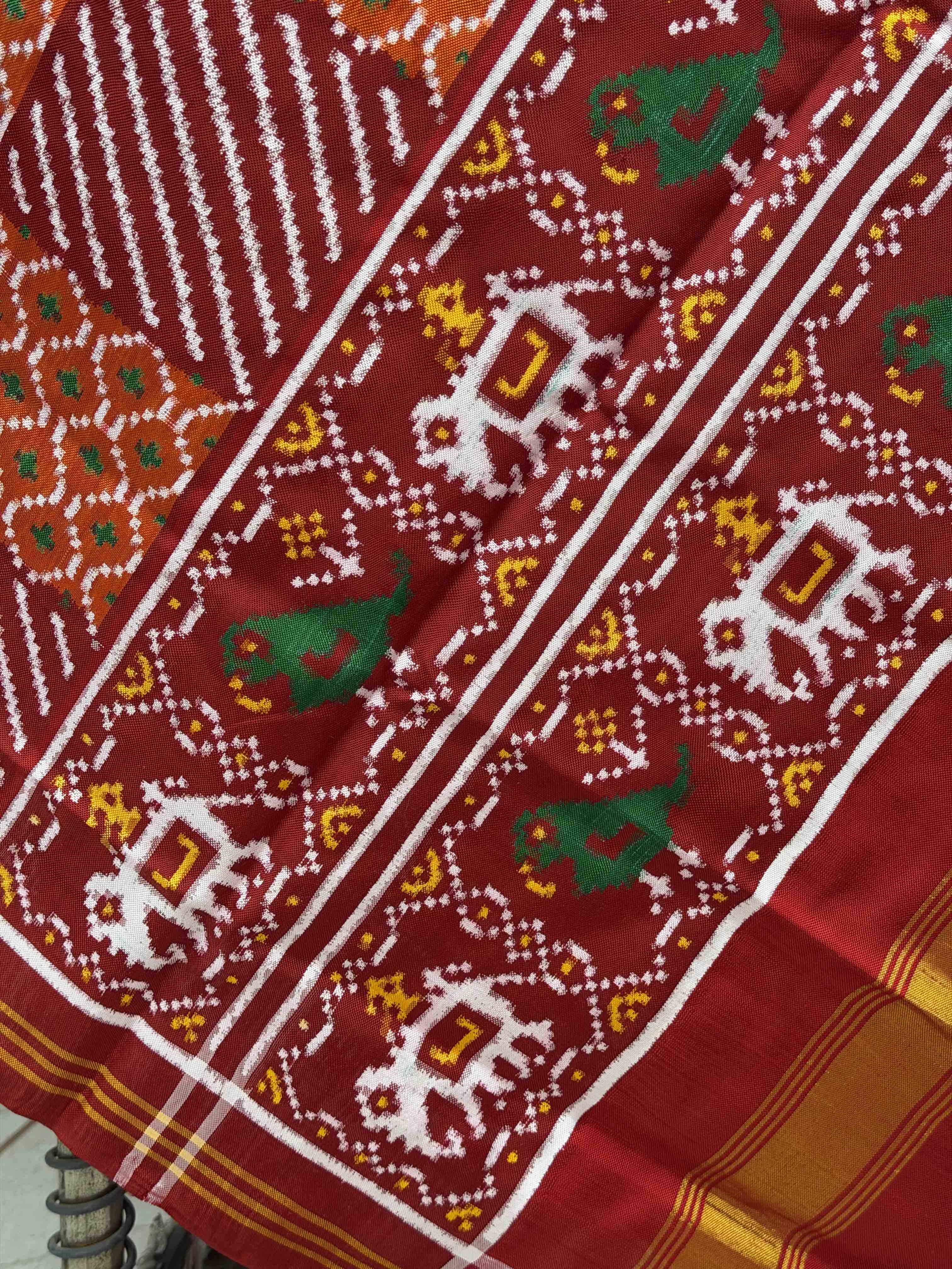 Red & orange fancy design Double Ikat Dupatta