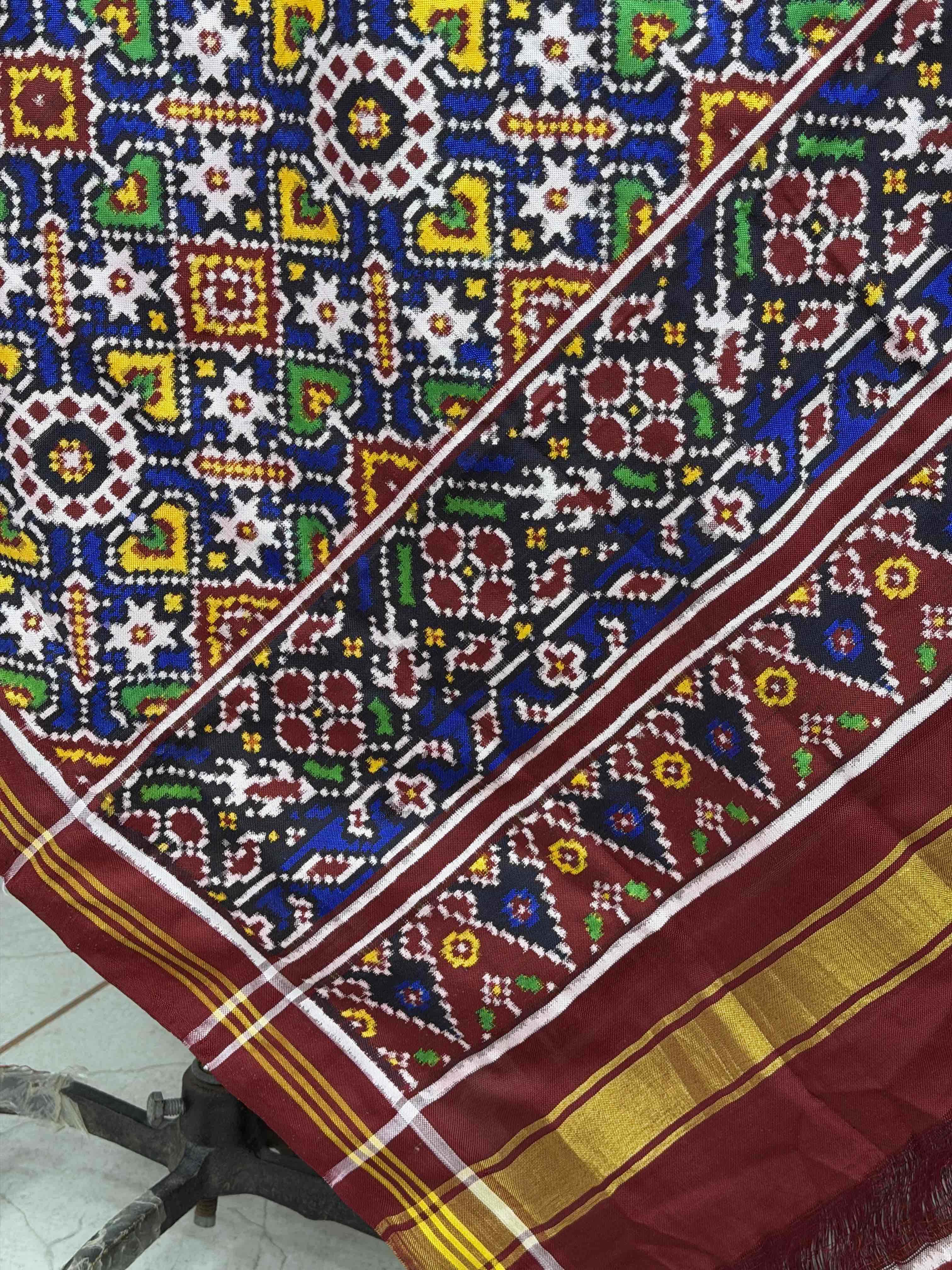 Maroon with multi colour vhoragaji double ikat Dupatta