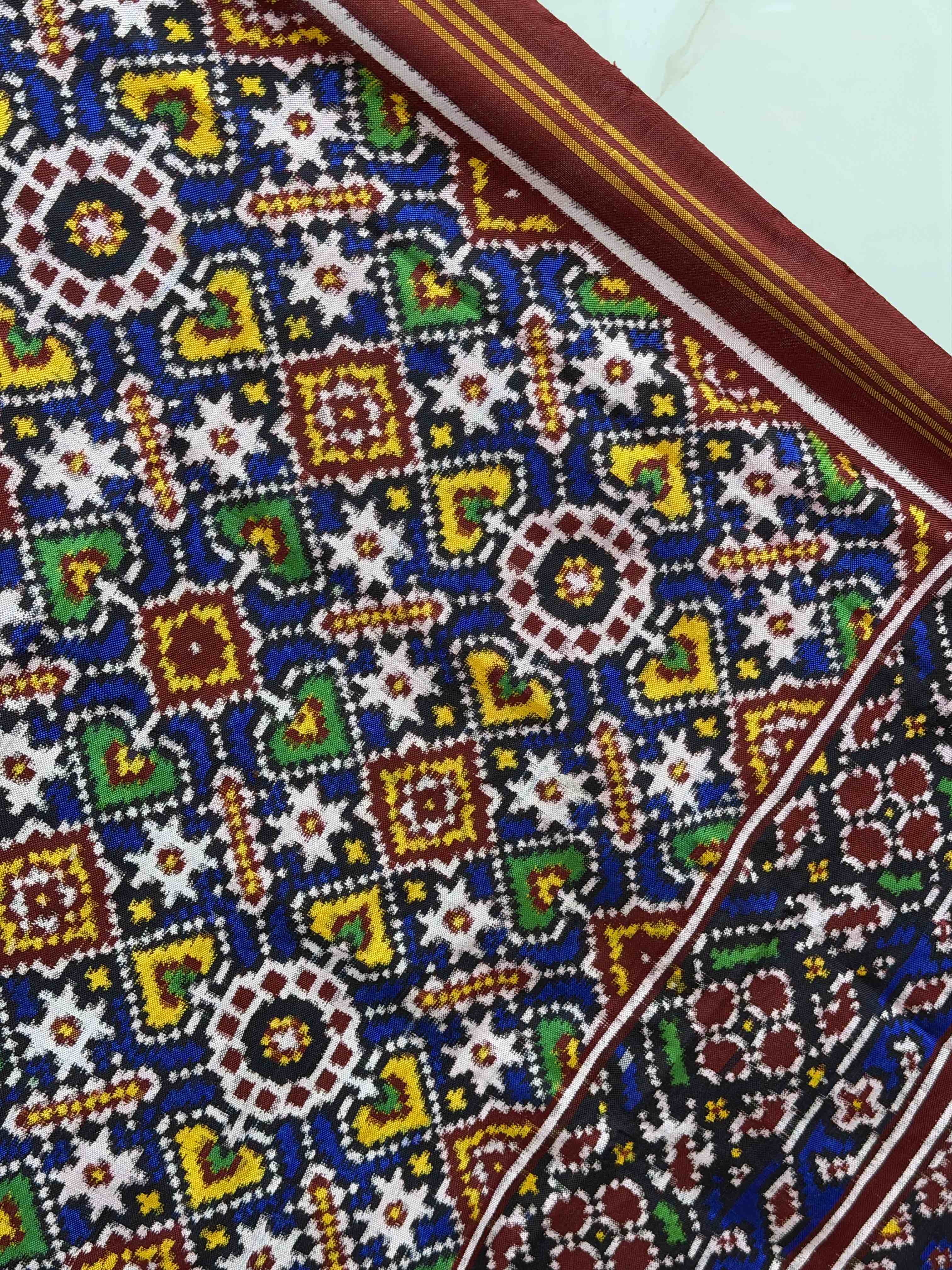 Maroon with multi colour vhoragaji double ikat Dupatta