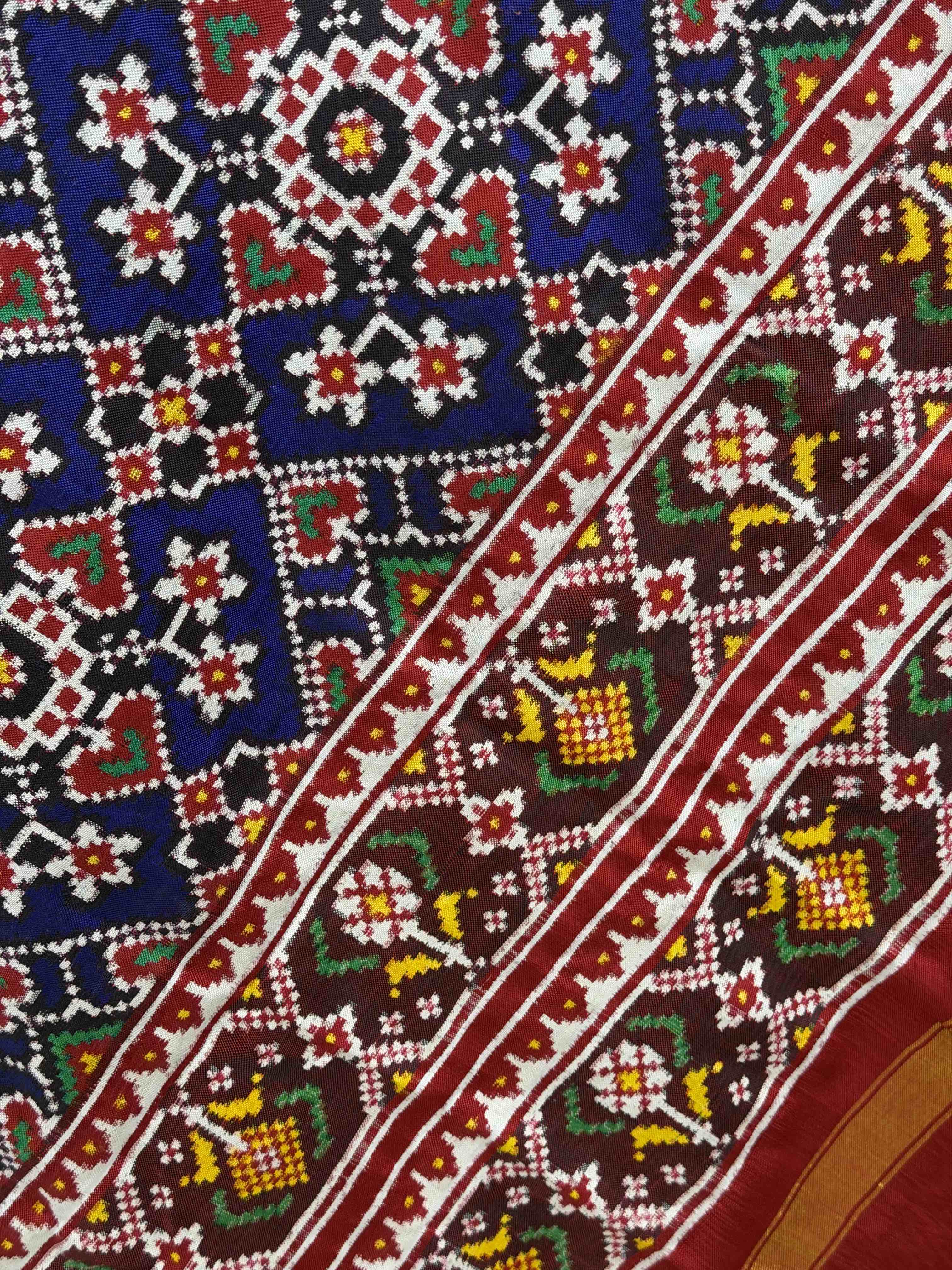 Red & Blue manekchwk Double Ikat Dupatta