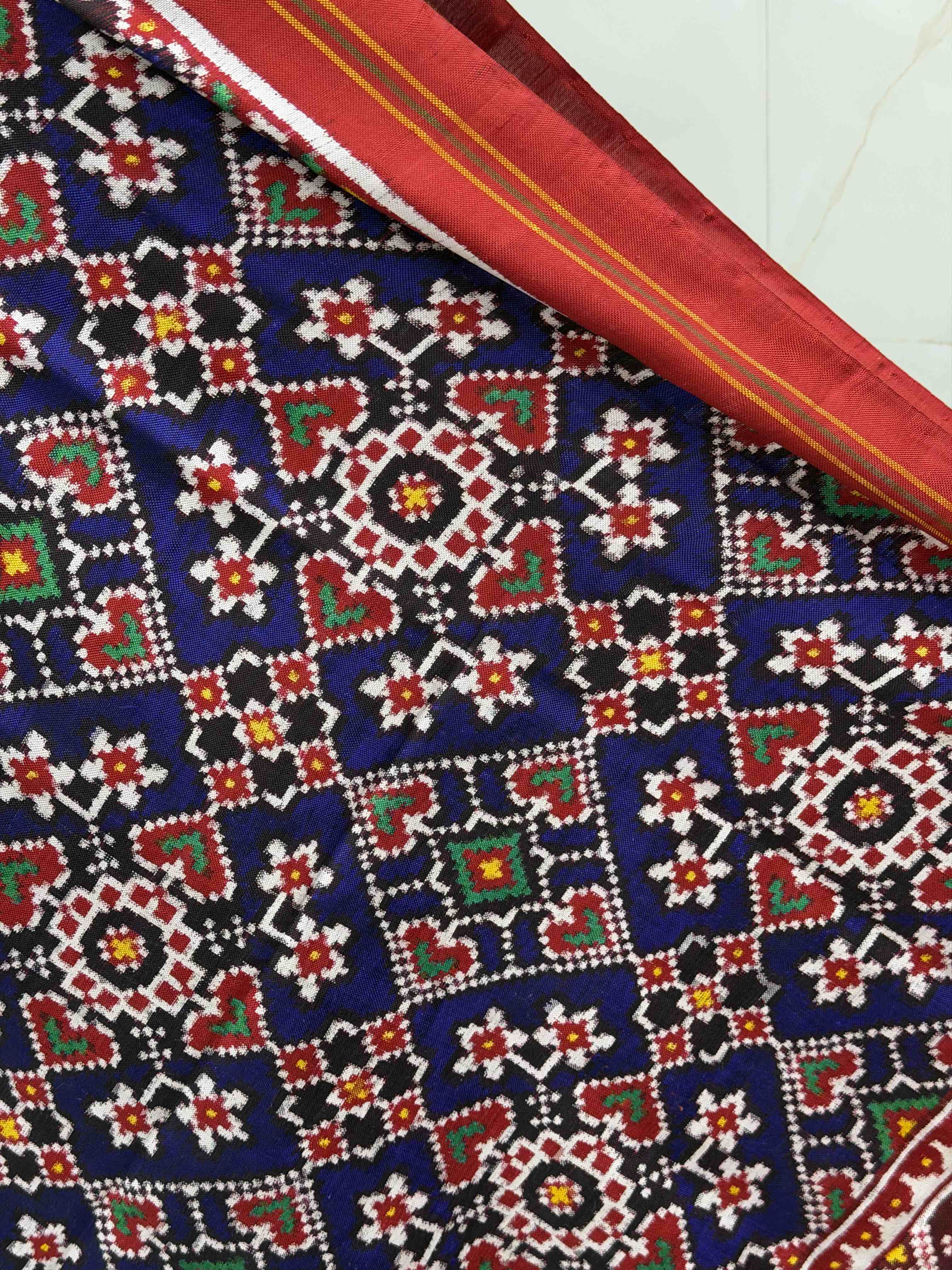 Red & Blue manekchwk Double Ikat Dupatta
