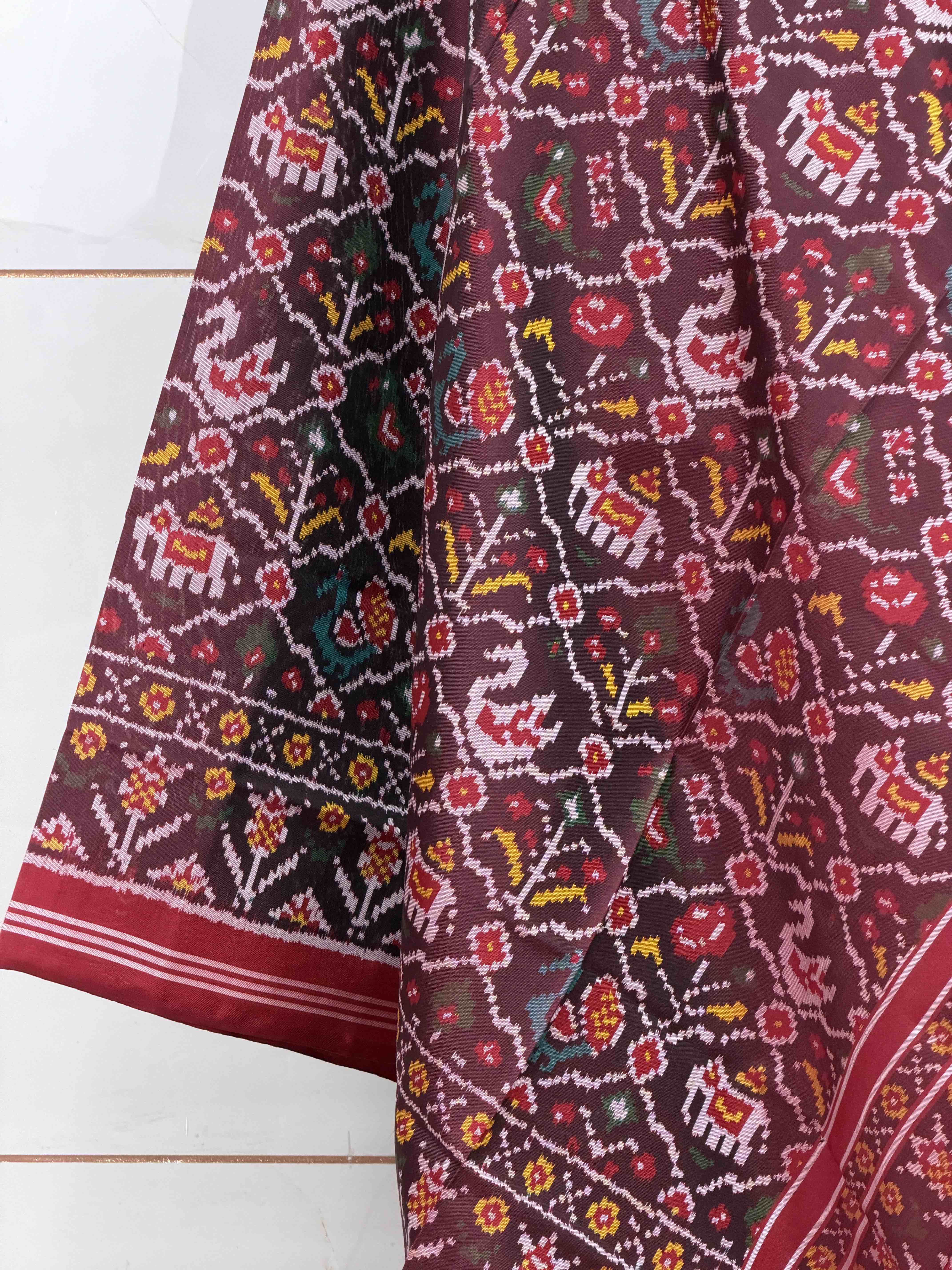 Maroon Narikunjar Single Ikat Dupattas