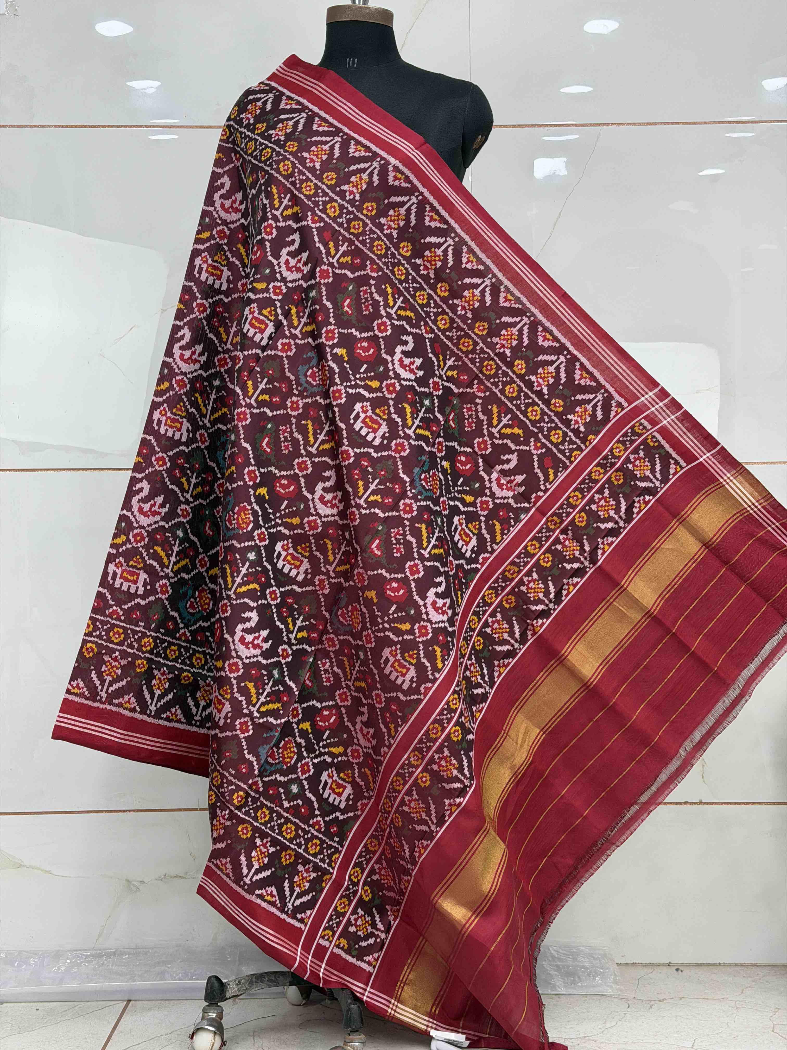 Maroon Narikunjar Single Ikat Dupattas