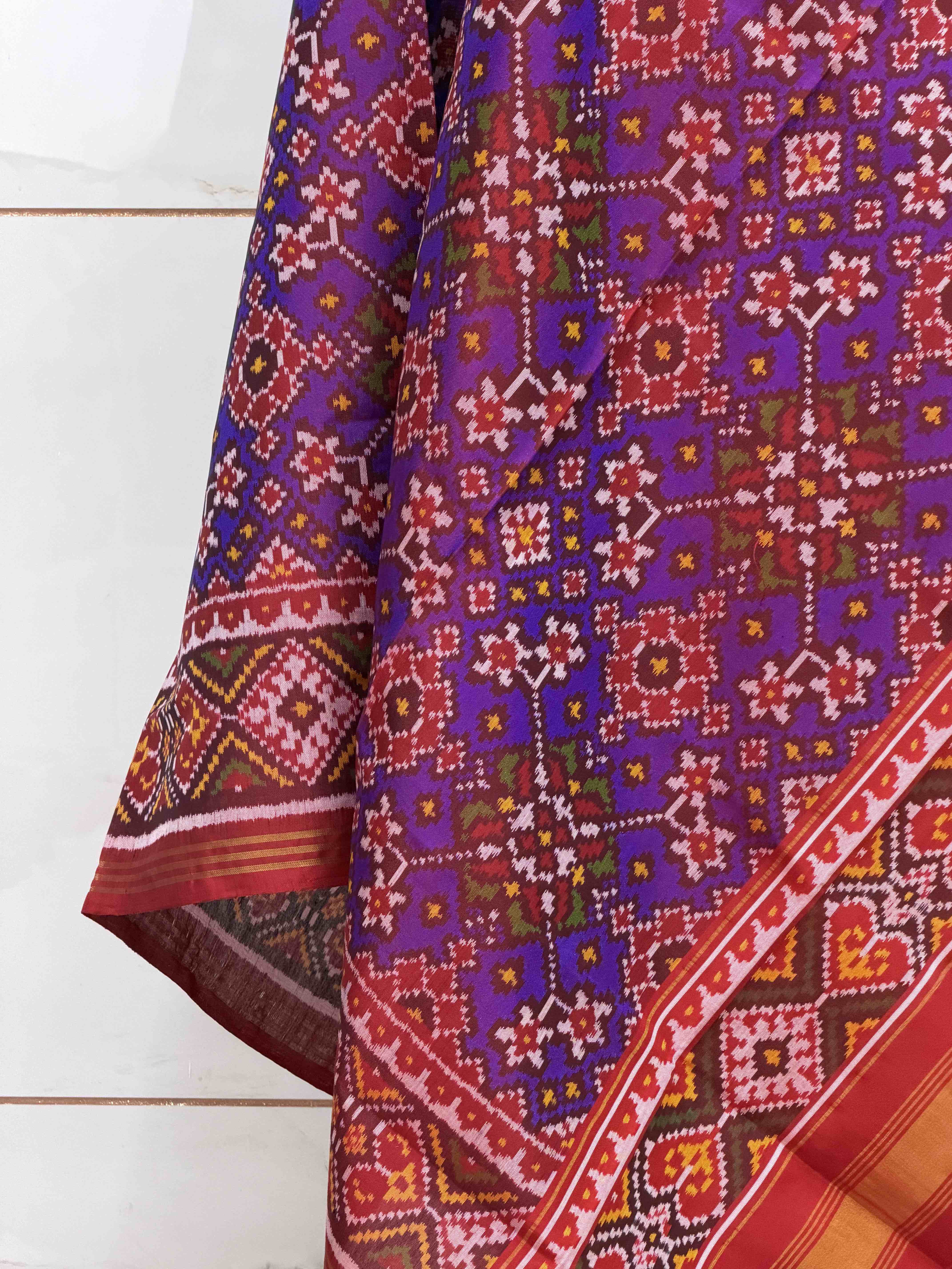 Red & Purple Navaratan Single ikat Dupatta