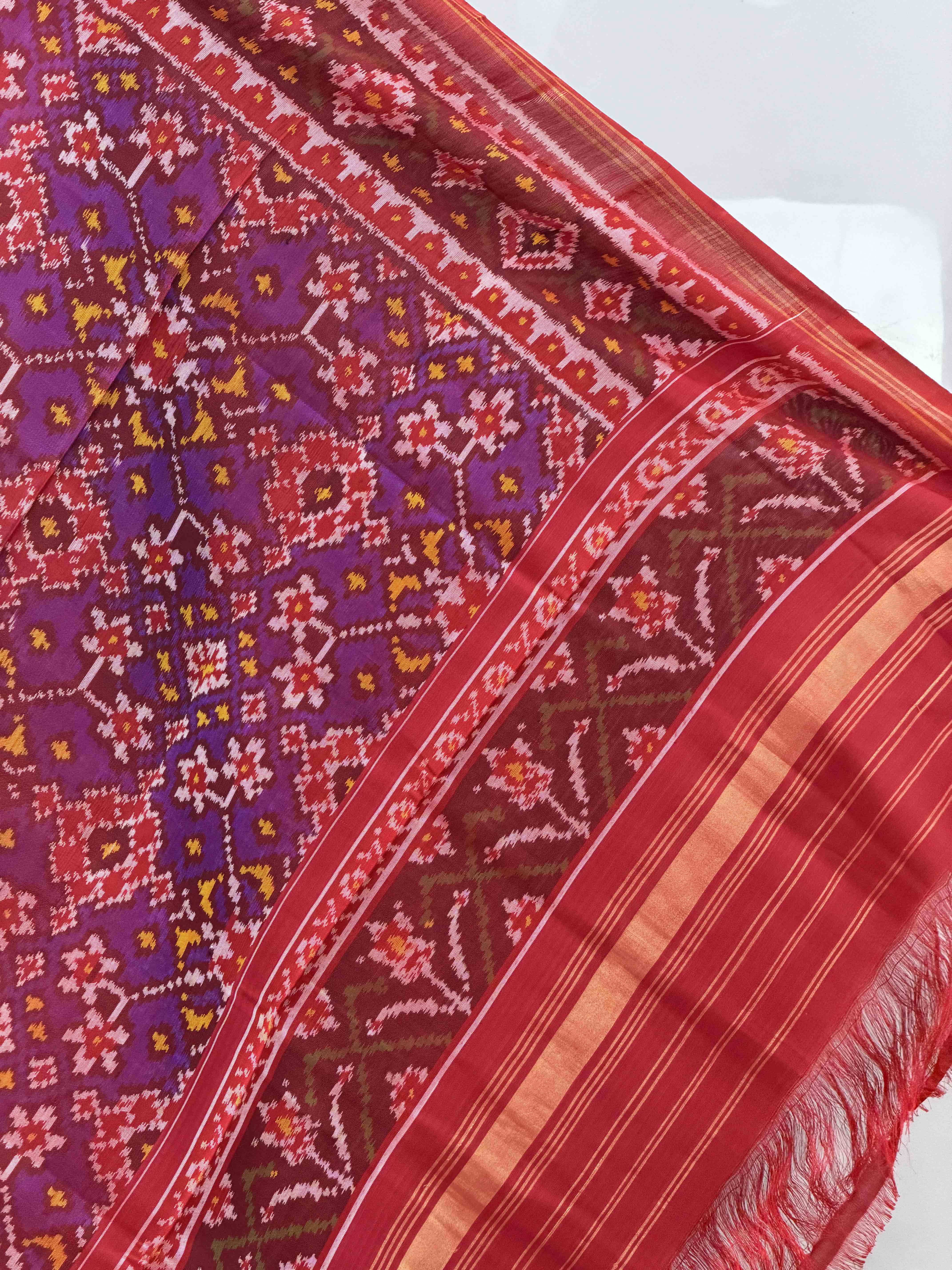 Red & shaded purple red navaratan single ikat dupatta