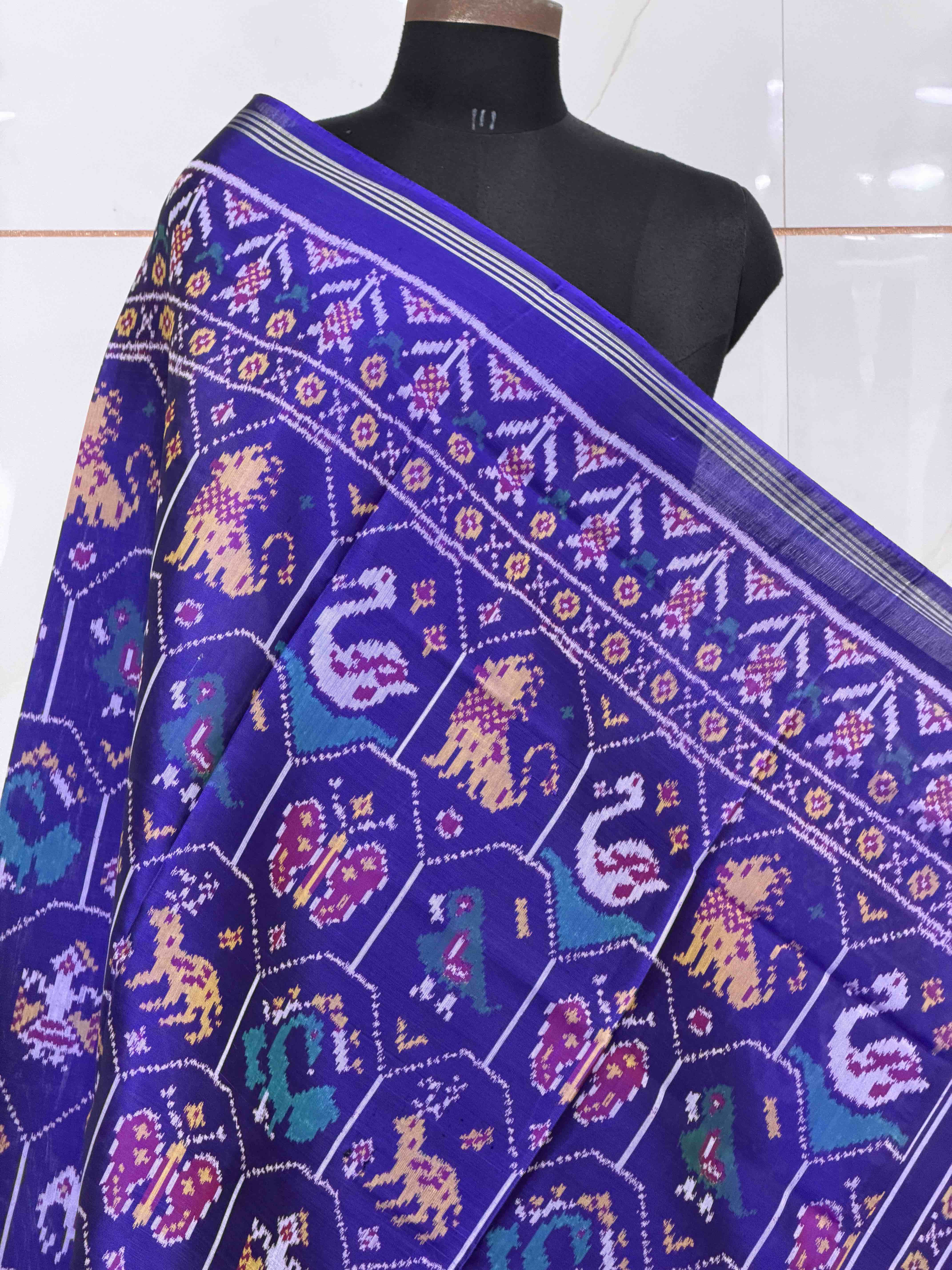 Blue motif design Single Ikat Dupatta