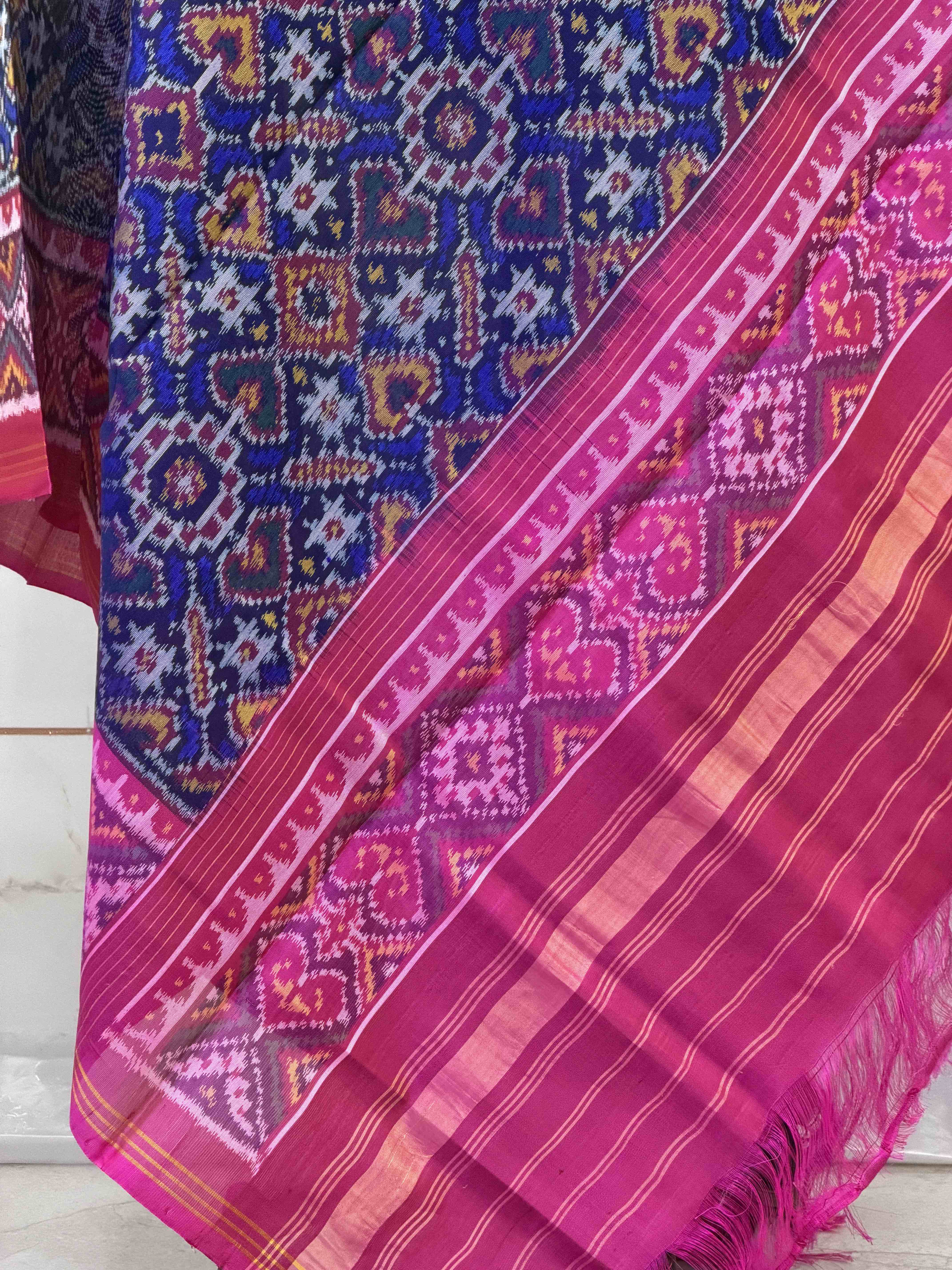 pink & blue vhoragaji single ikat dupatta