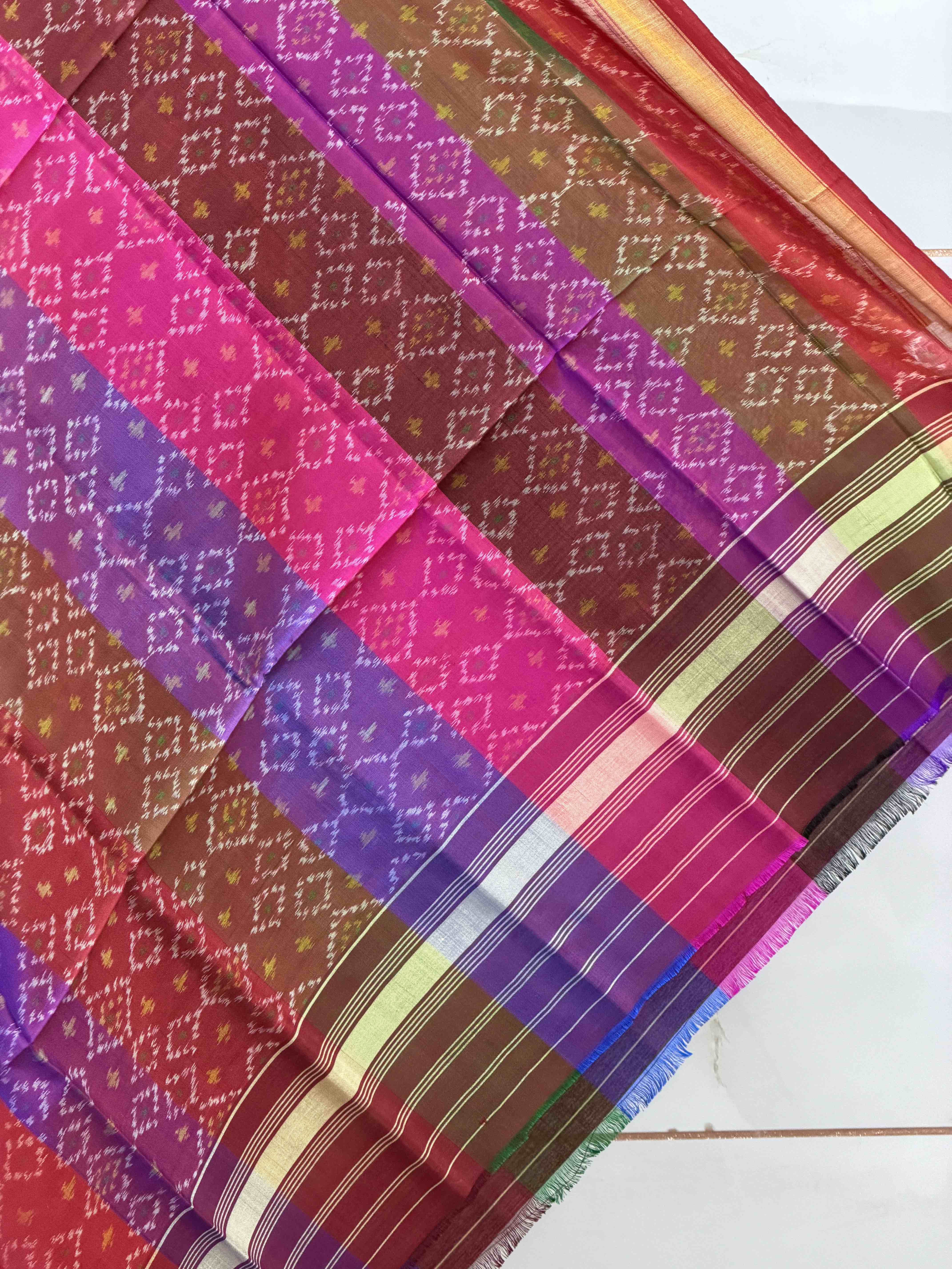 Small dupatta in multi stripe design single ikat woven
