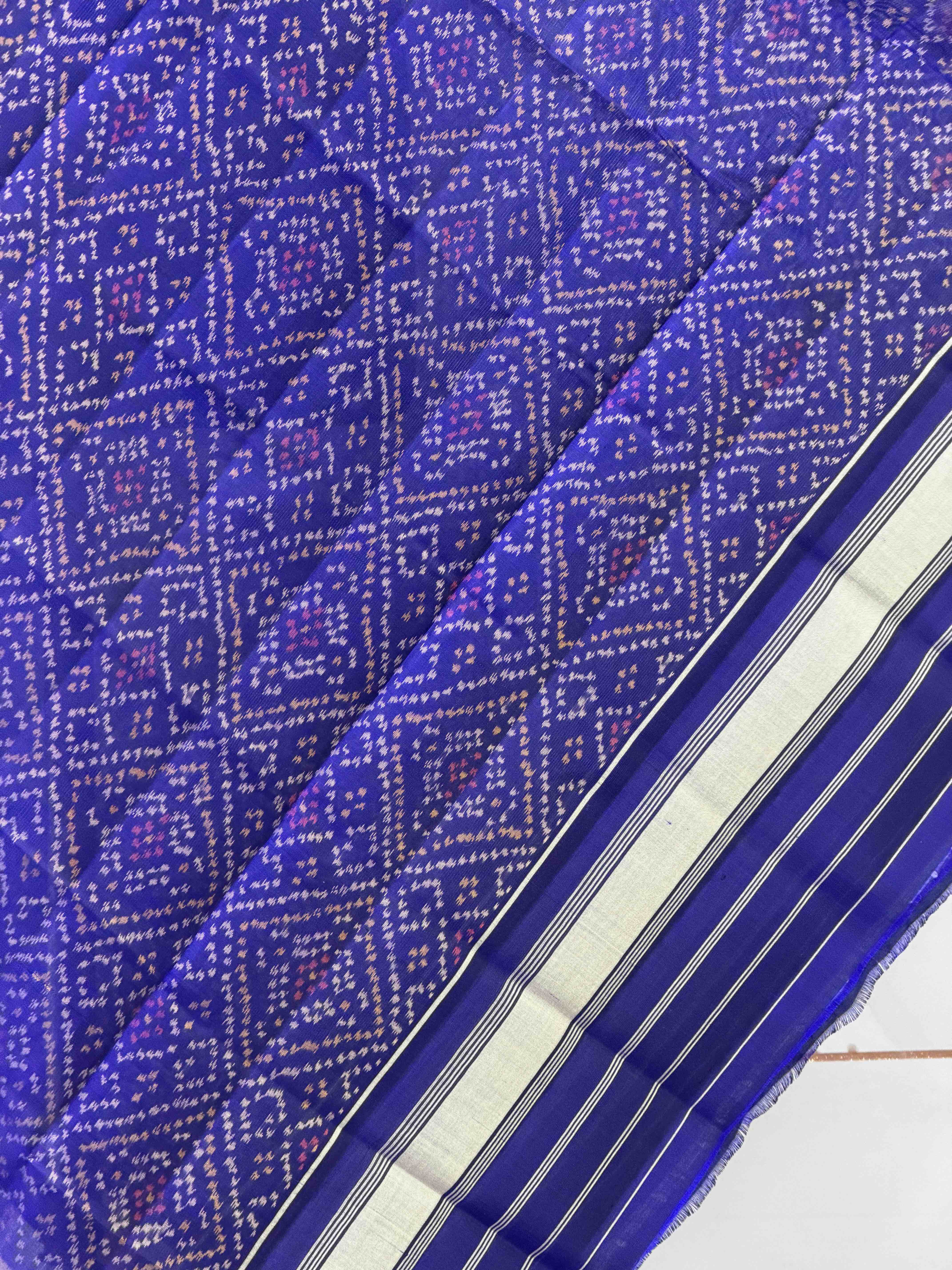Small dupatta in blue shade bandhani design single ikat woven