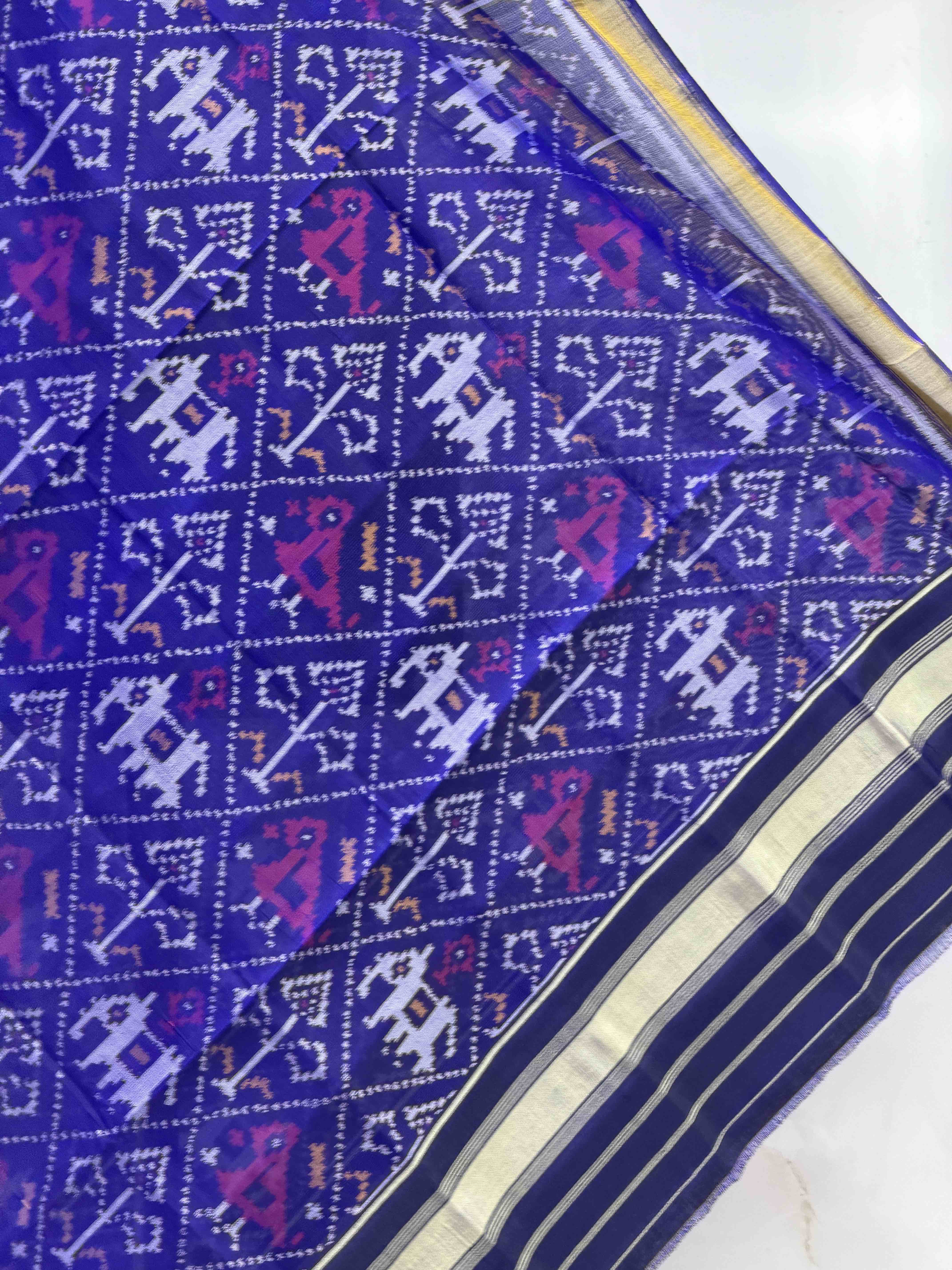 Small dupatta blue colour nari kunj design in single ikat woven
