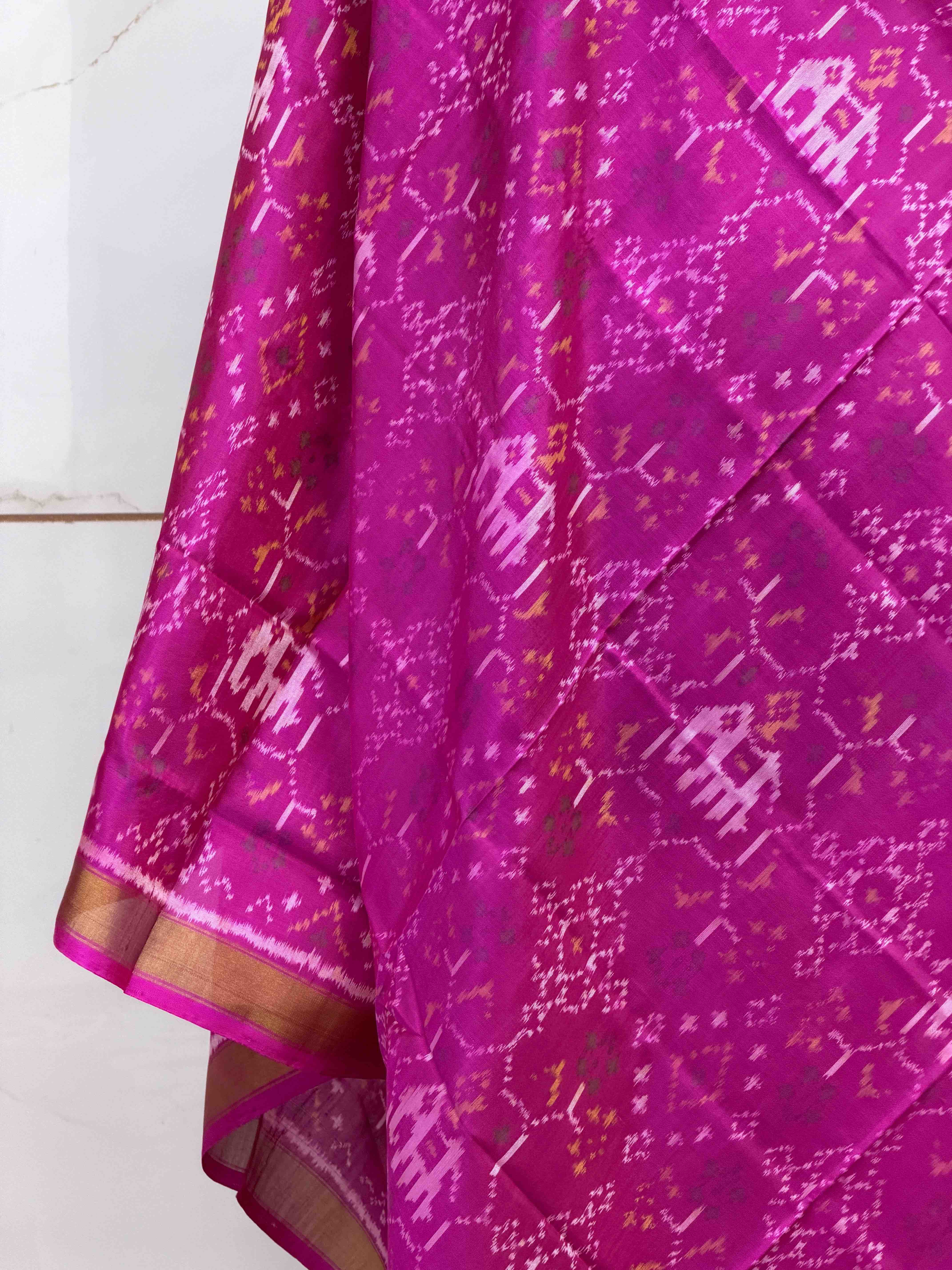 Fusion Design Pink small dupatta in single ikat woven