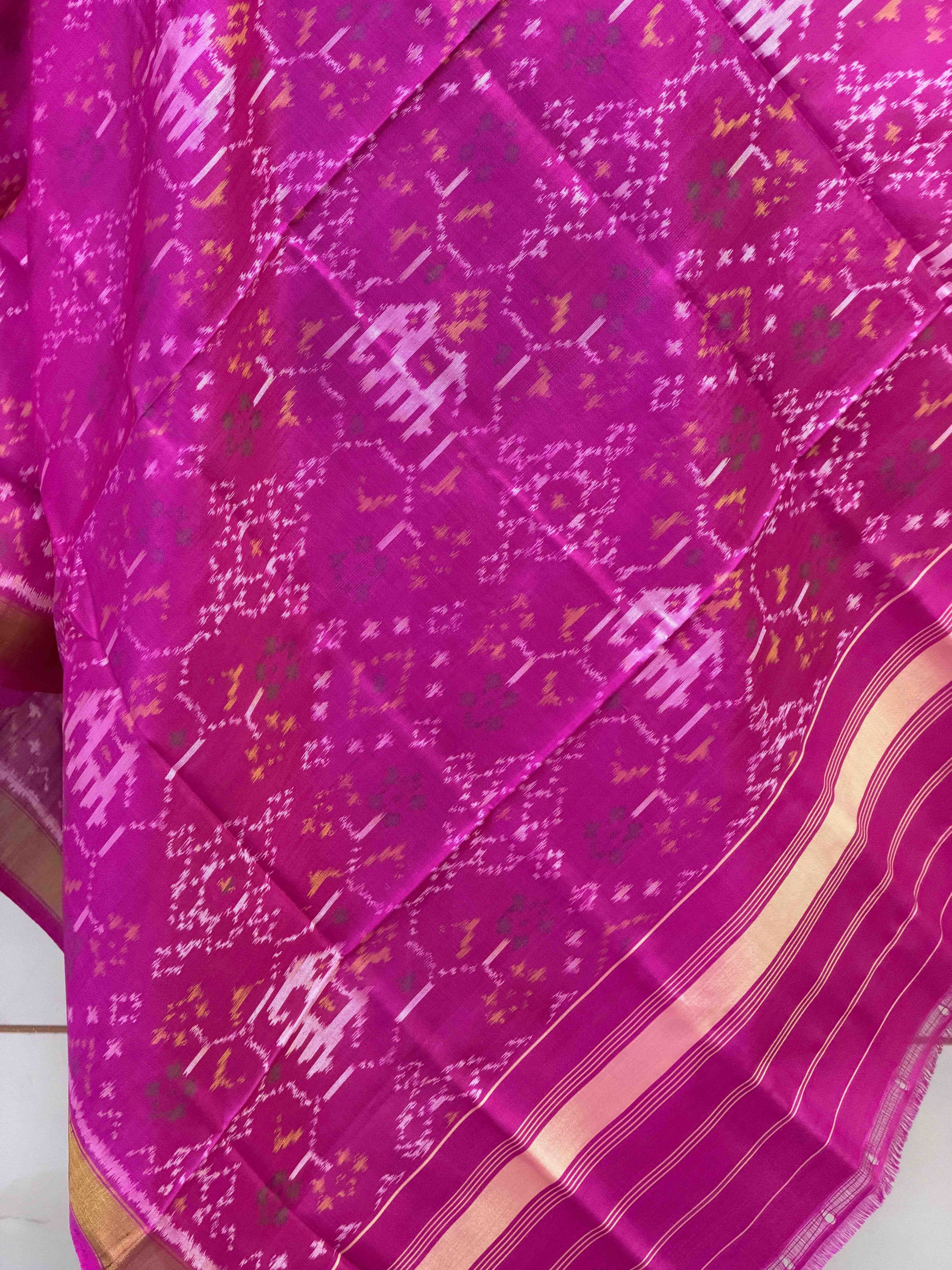 Fusion Design Pink small dupatta in single ikat woven