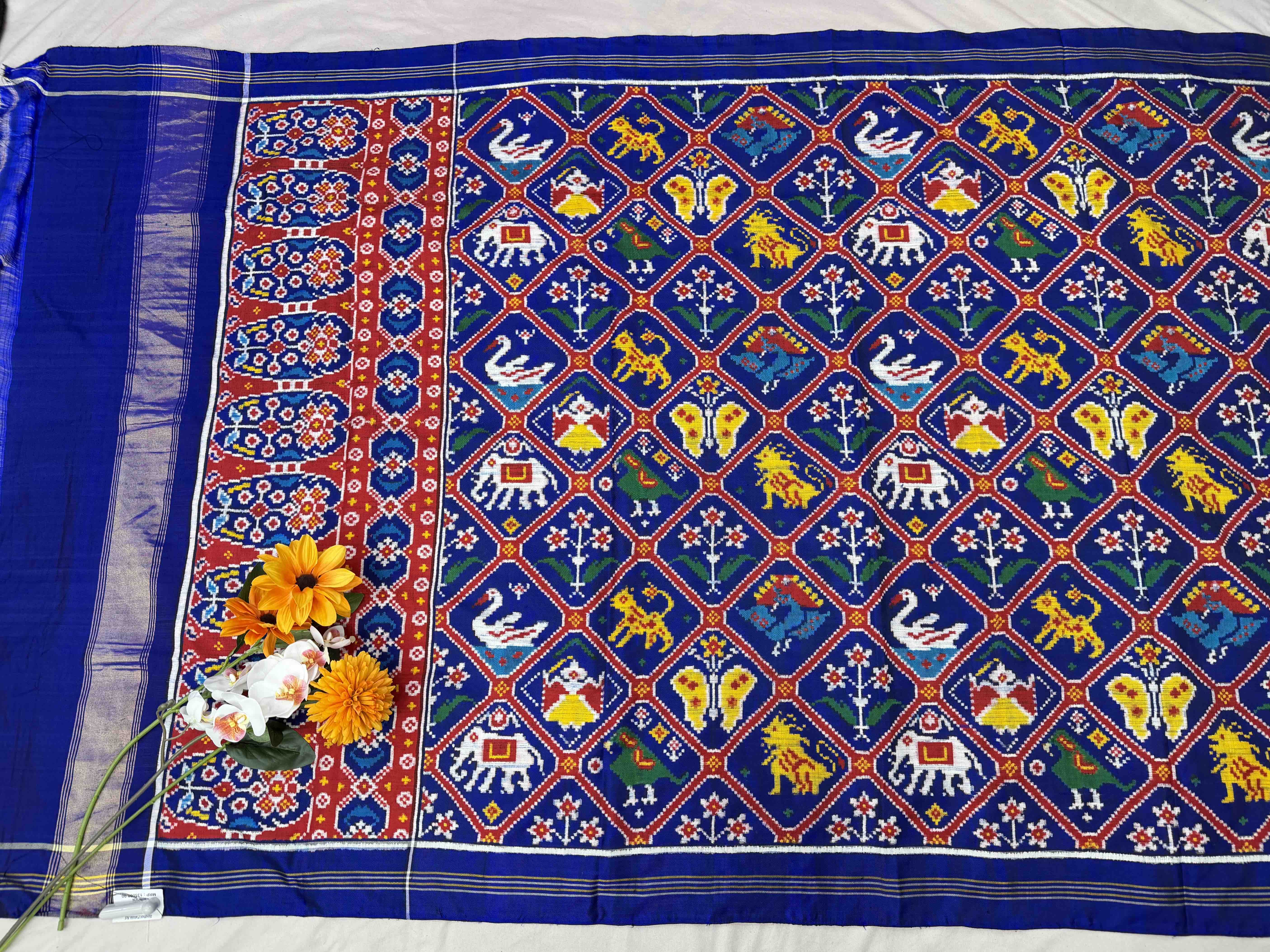 Blue seven motifs patan Patola Saree