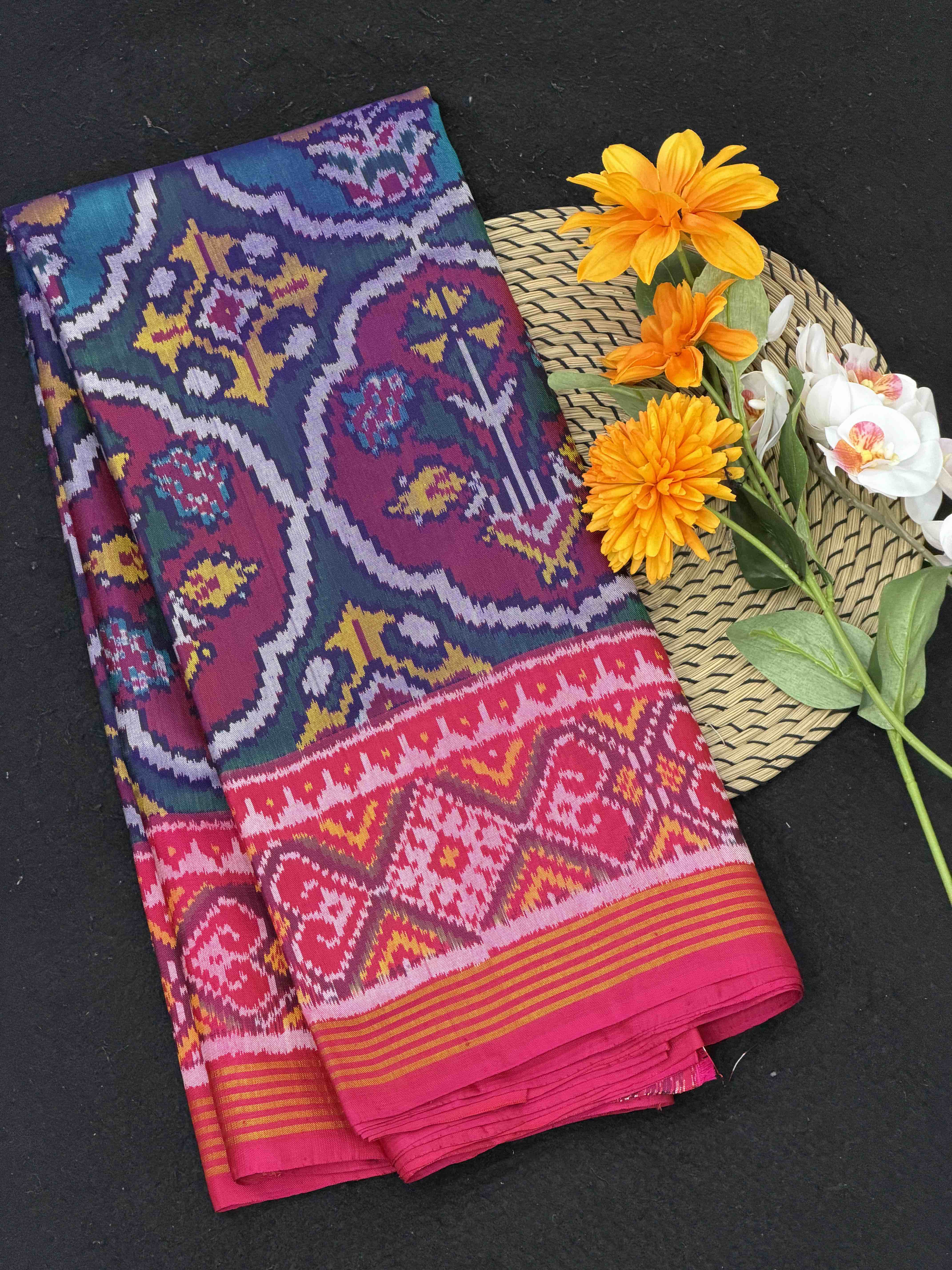 Pink & teal with magenta floral Pattern single Ikat