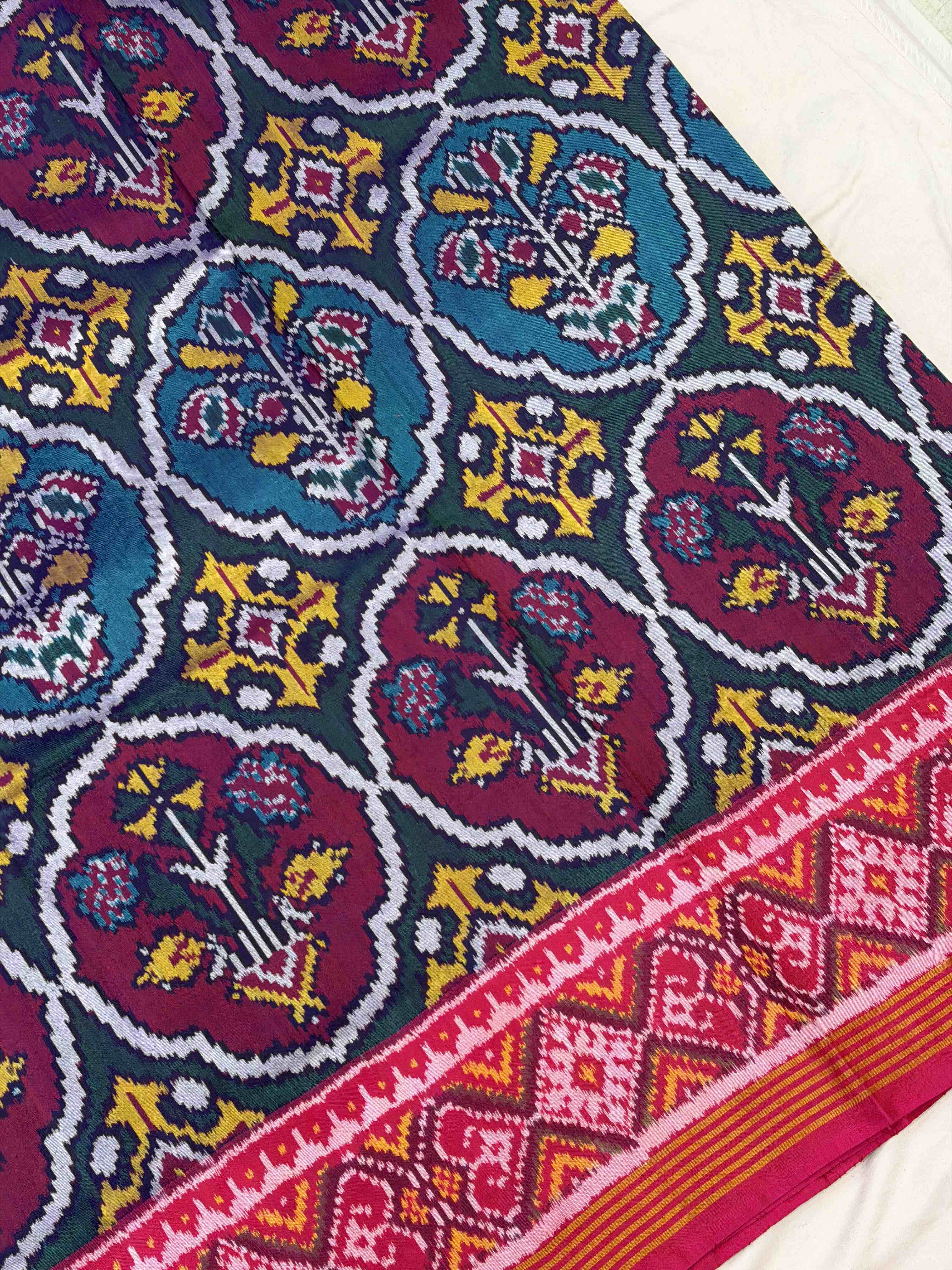 Pink & teal with magenta floral Pattern single Ikat