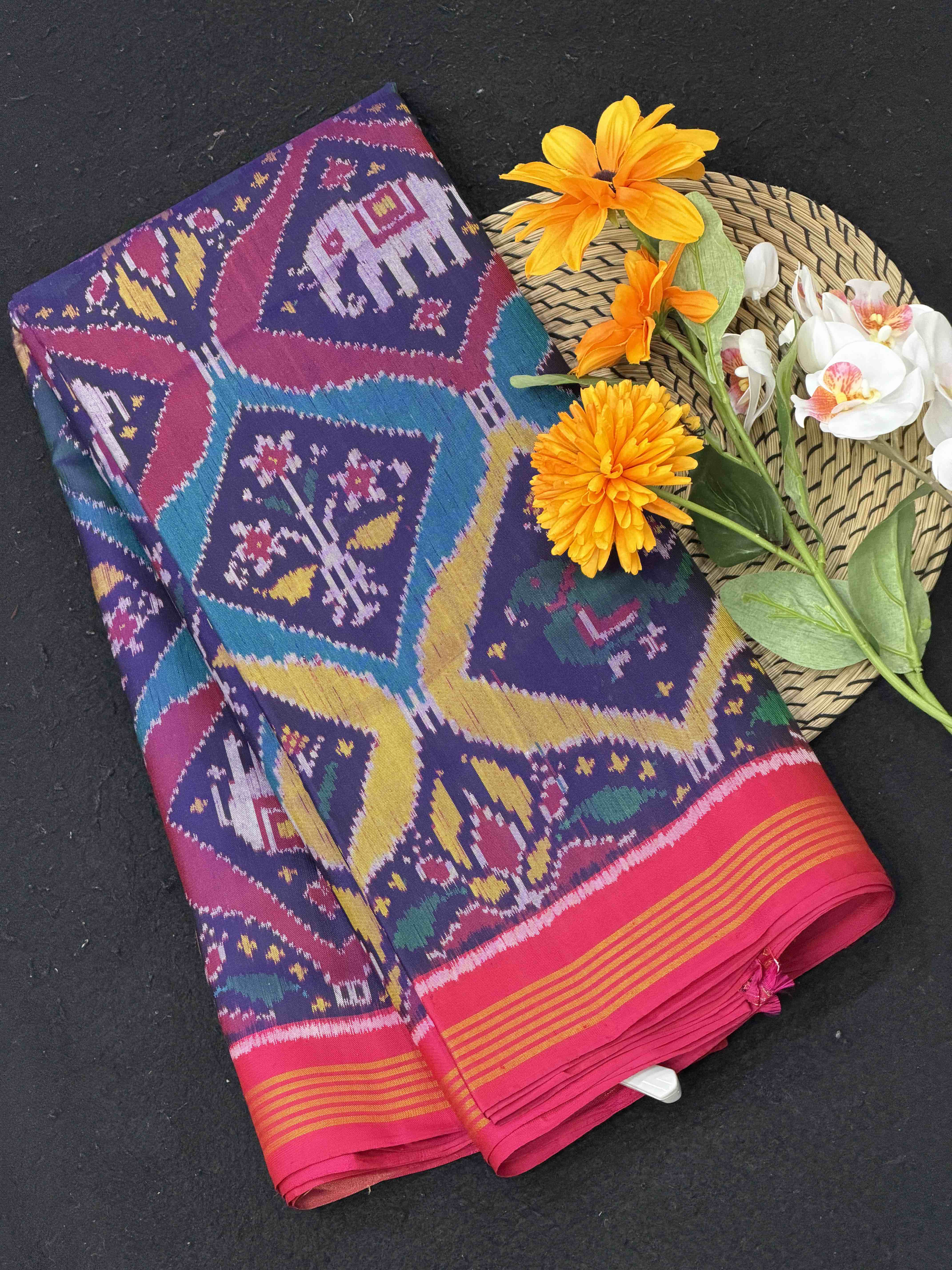Pink with combination of multi shaded figure design single ikat
