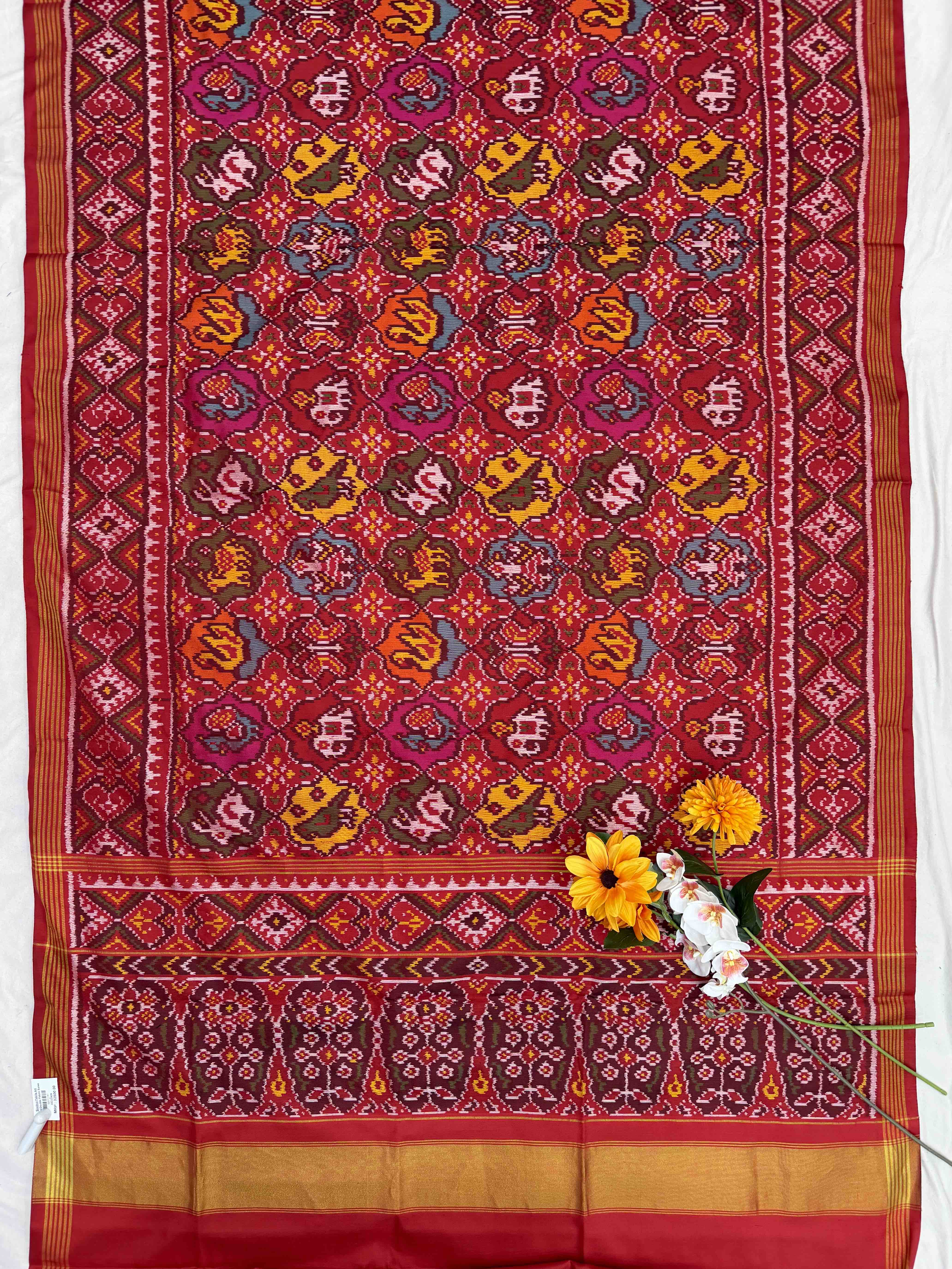 Red with small multi figures single Ikat Patola Saree