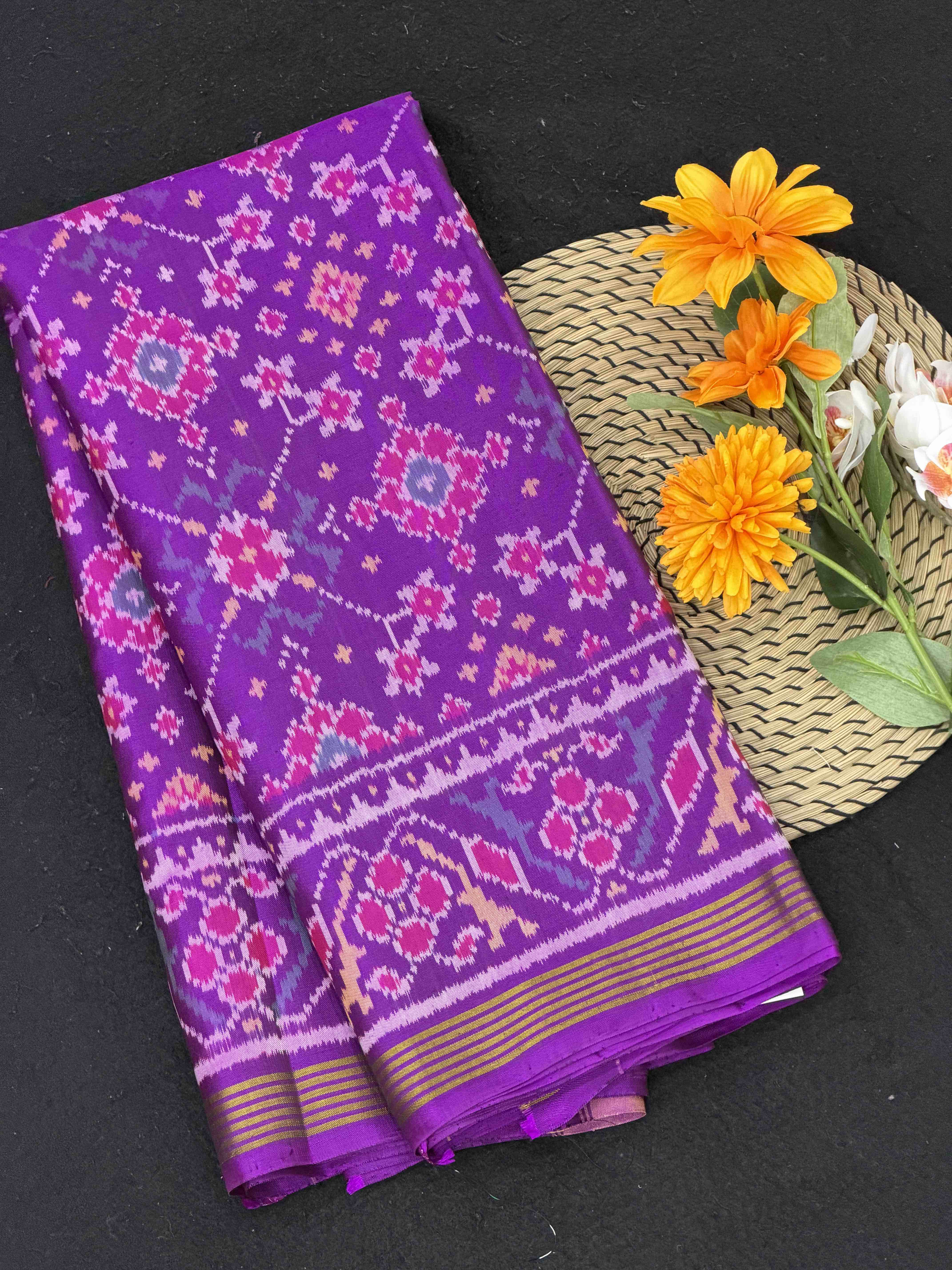 Purple Narikunj Single Ikat Patola Saree