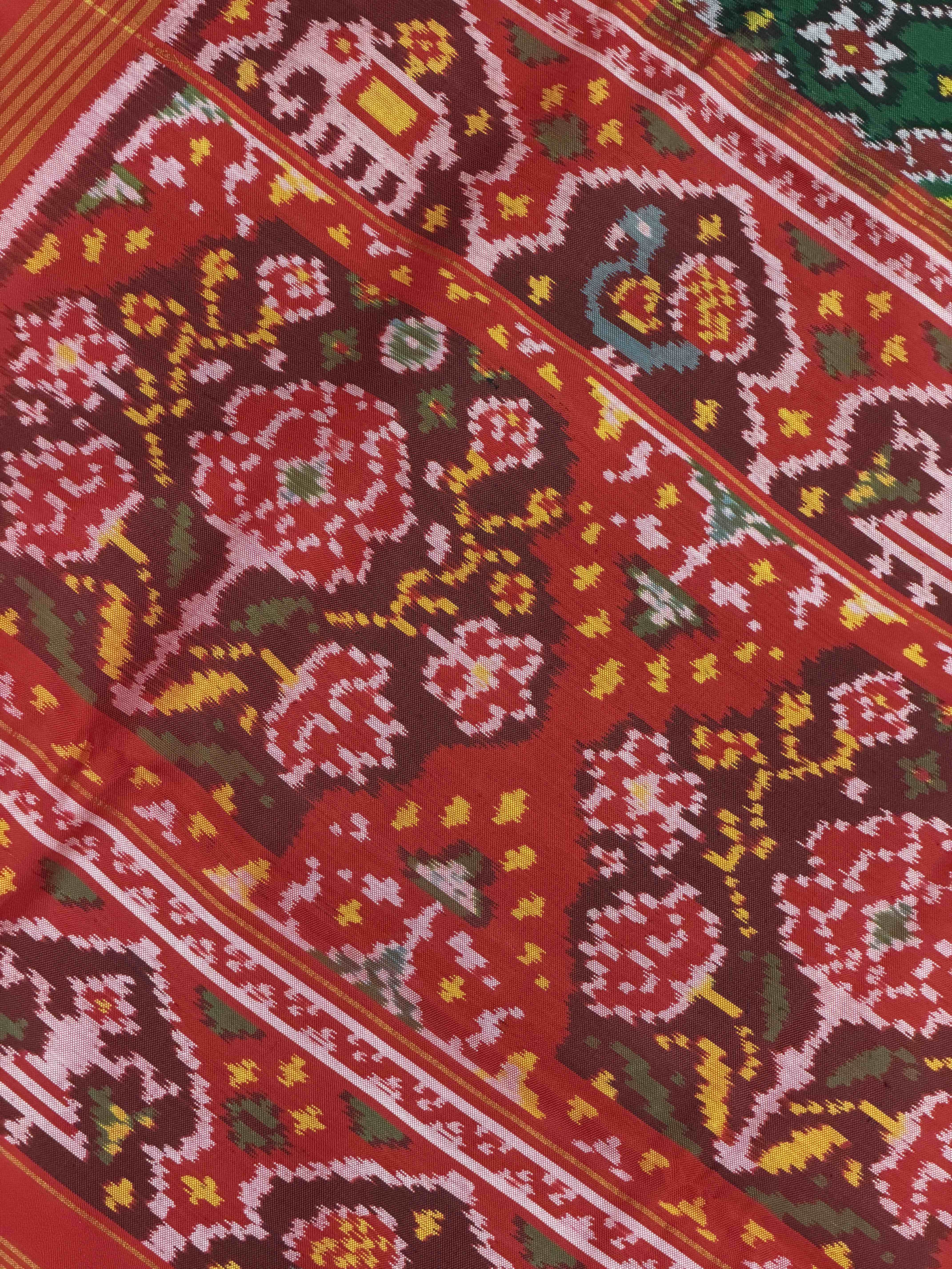 Red & Green Navaratan Single Ikat Patola Saree