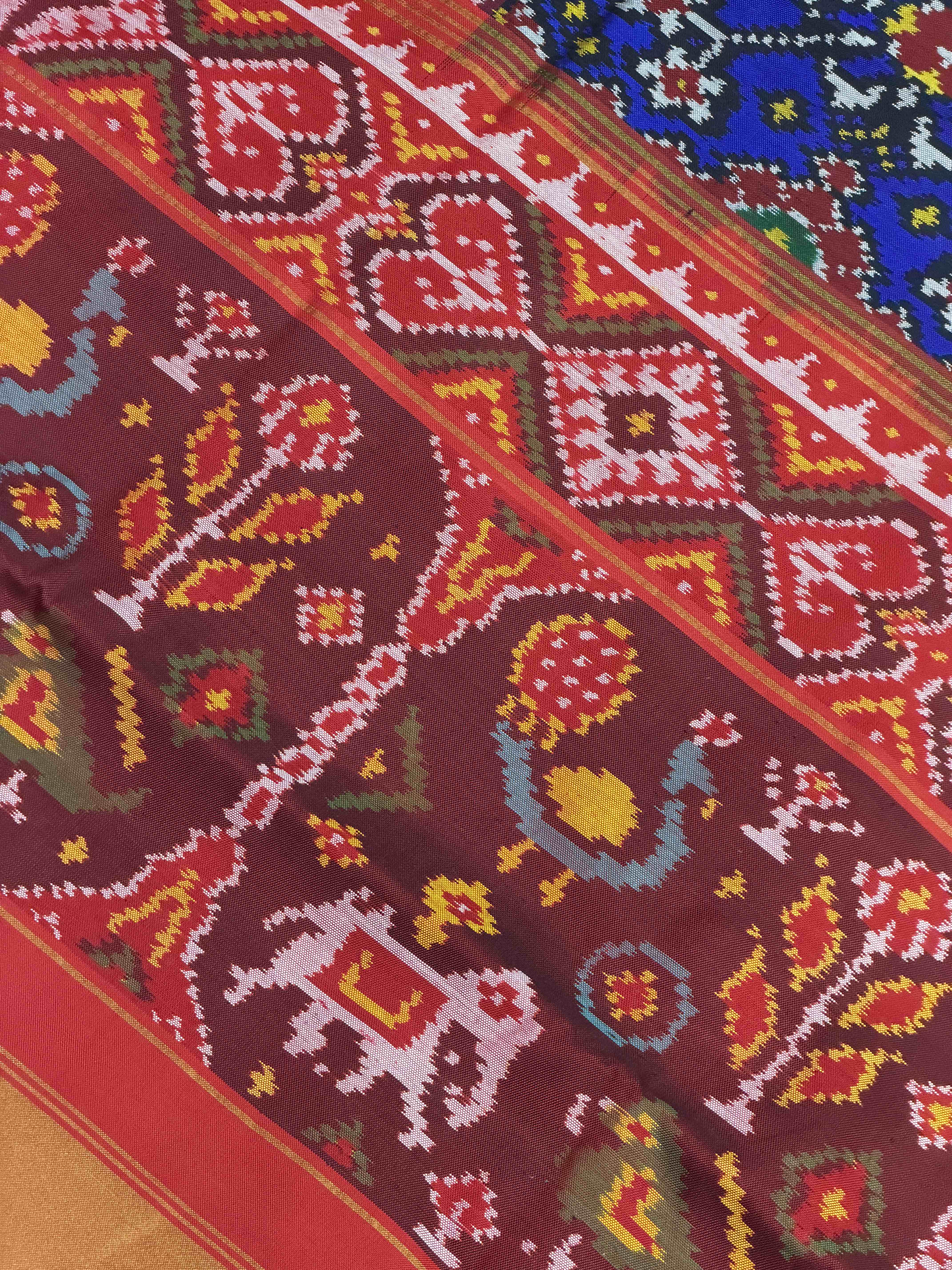Red & Blue Navaratan Single Ikat Patola Saree