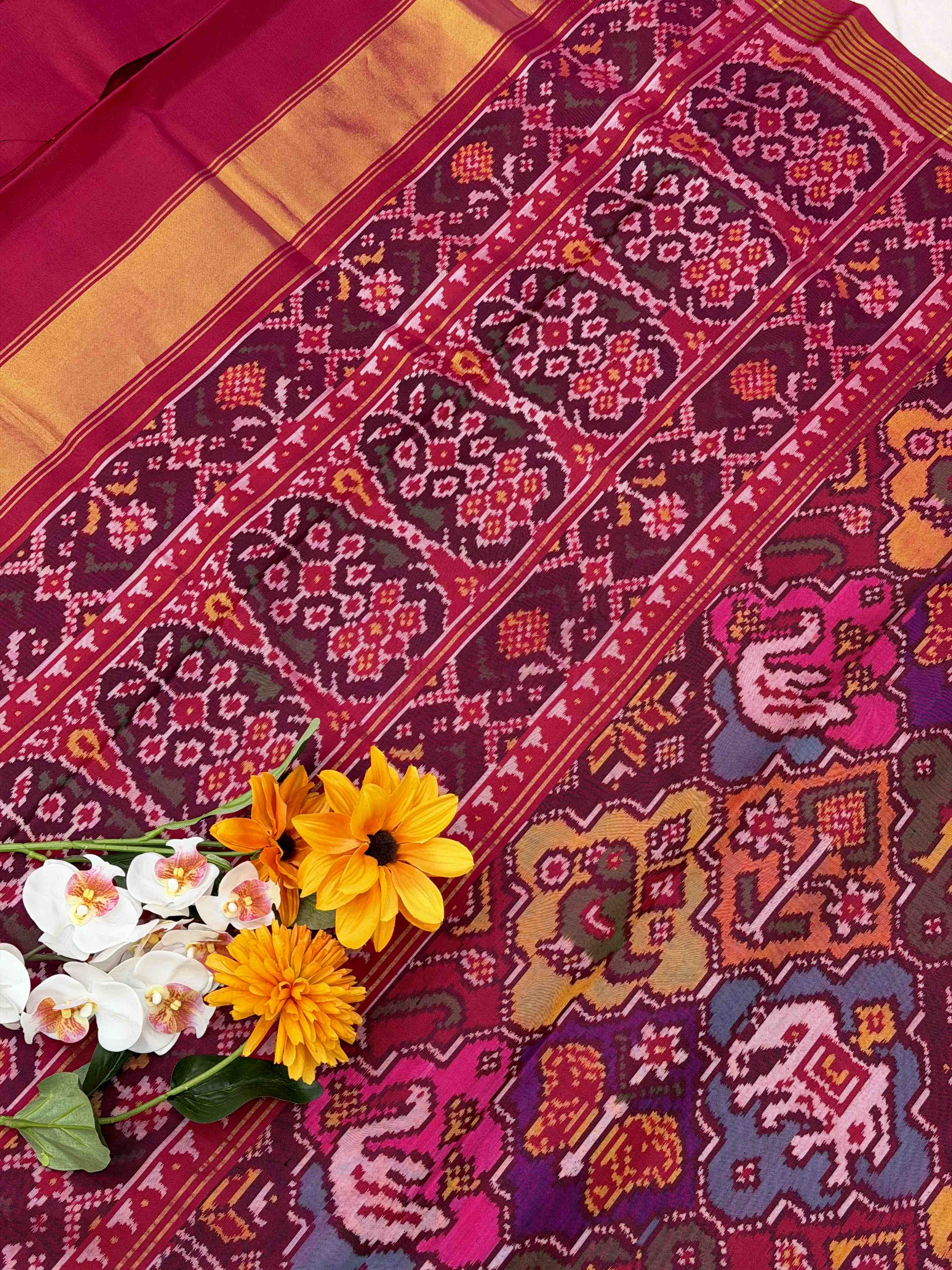 Pink with multi colour shadee Single Ikat Patola