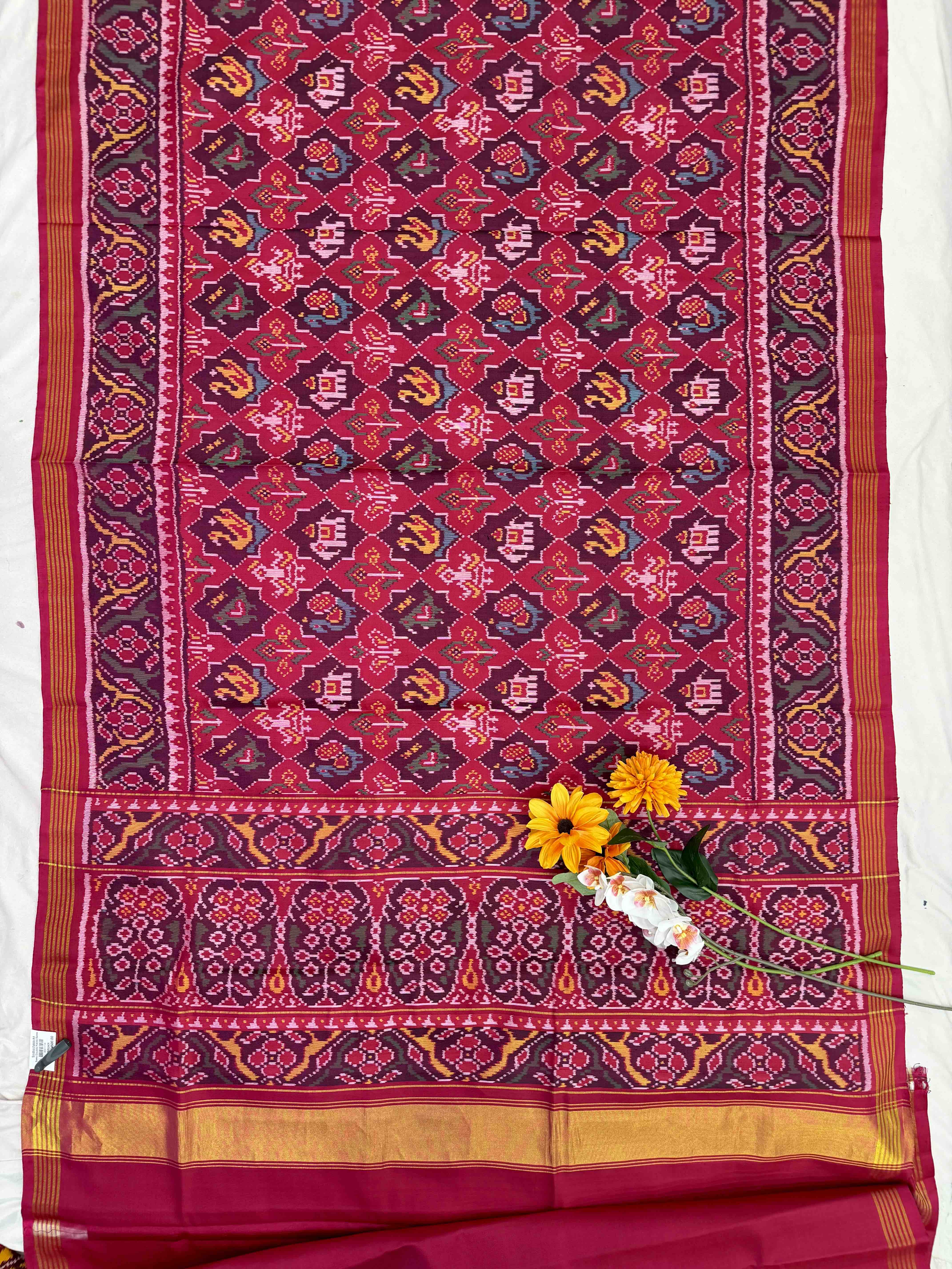 Pink star design Narikunjar Single Ikat Patola Saree