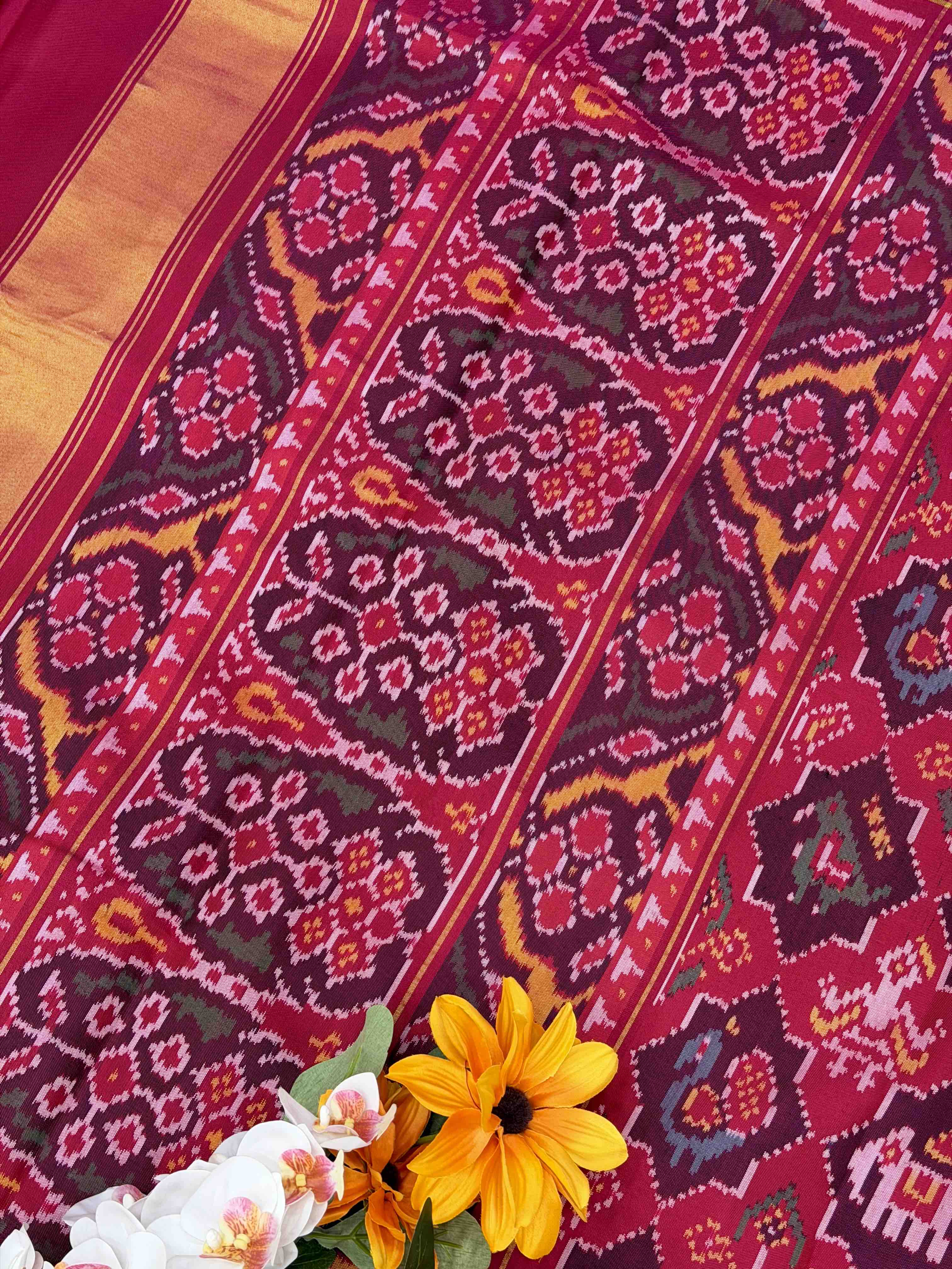 Pink star design Narikunjar Single Ikat Patola Saree