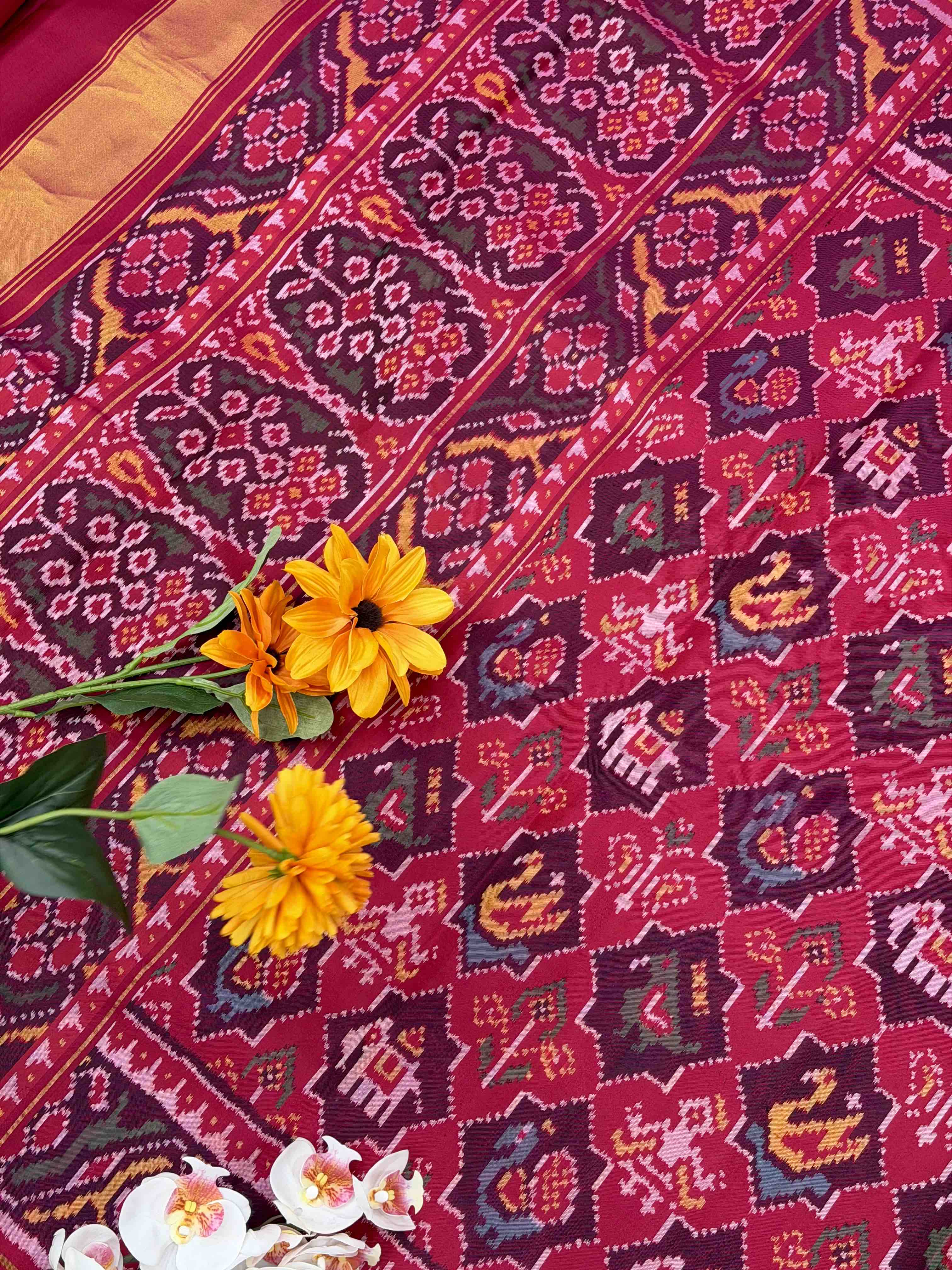 Pink star design Narikunjar Single Ikat Patola Saree