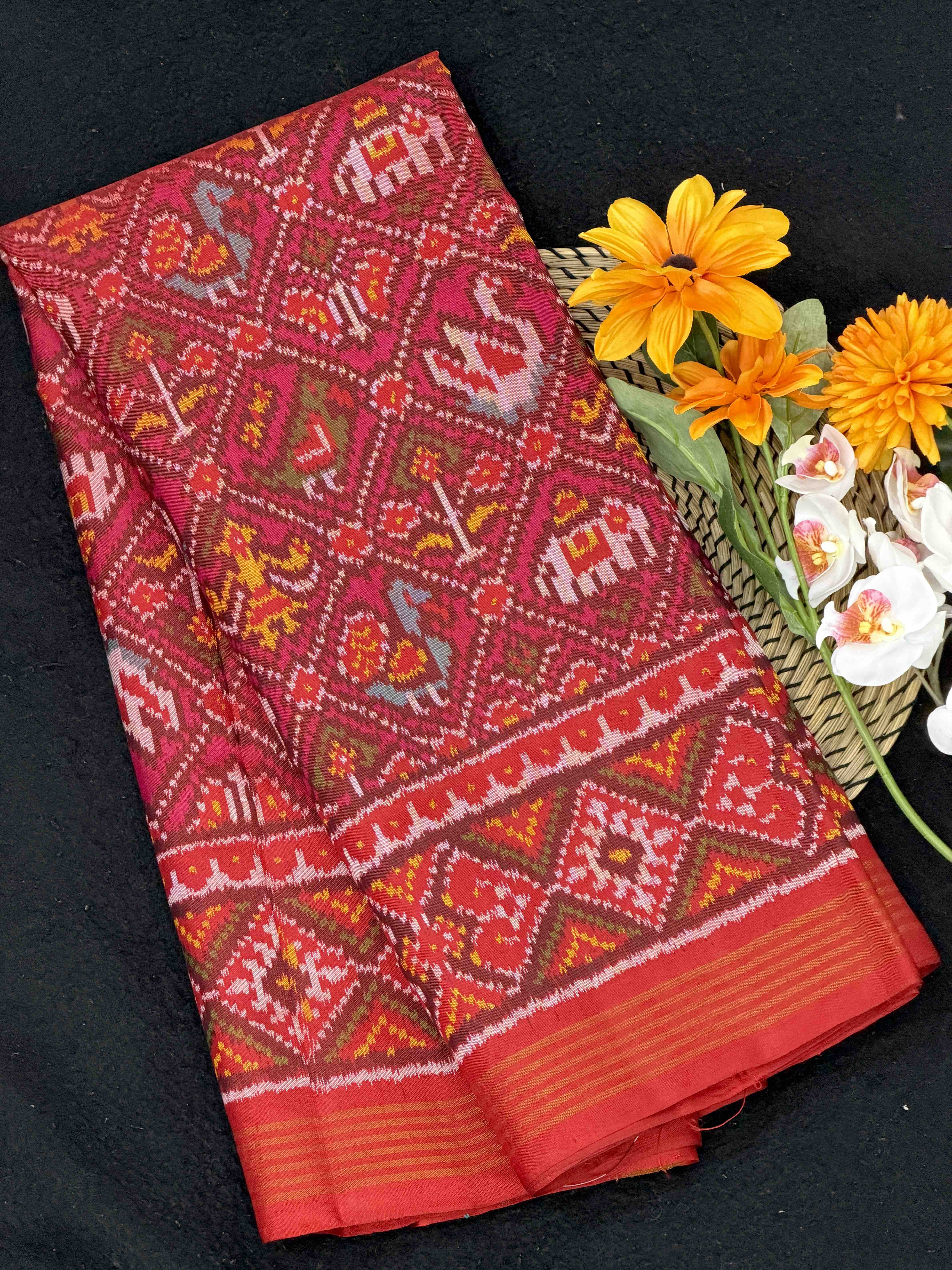 Red & Pink narikunj Patola Saree