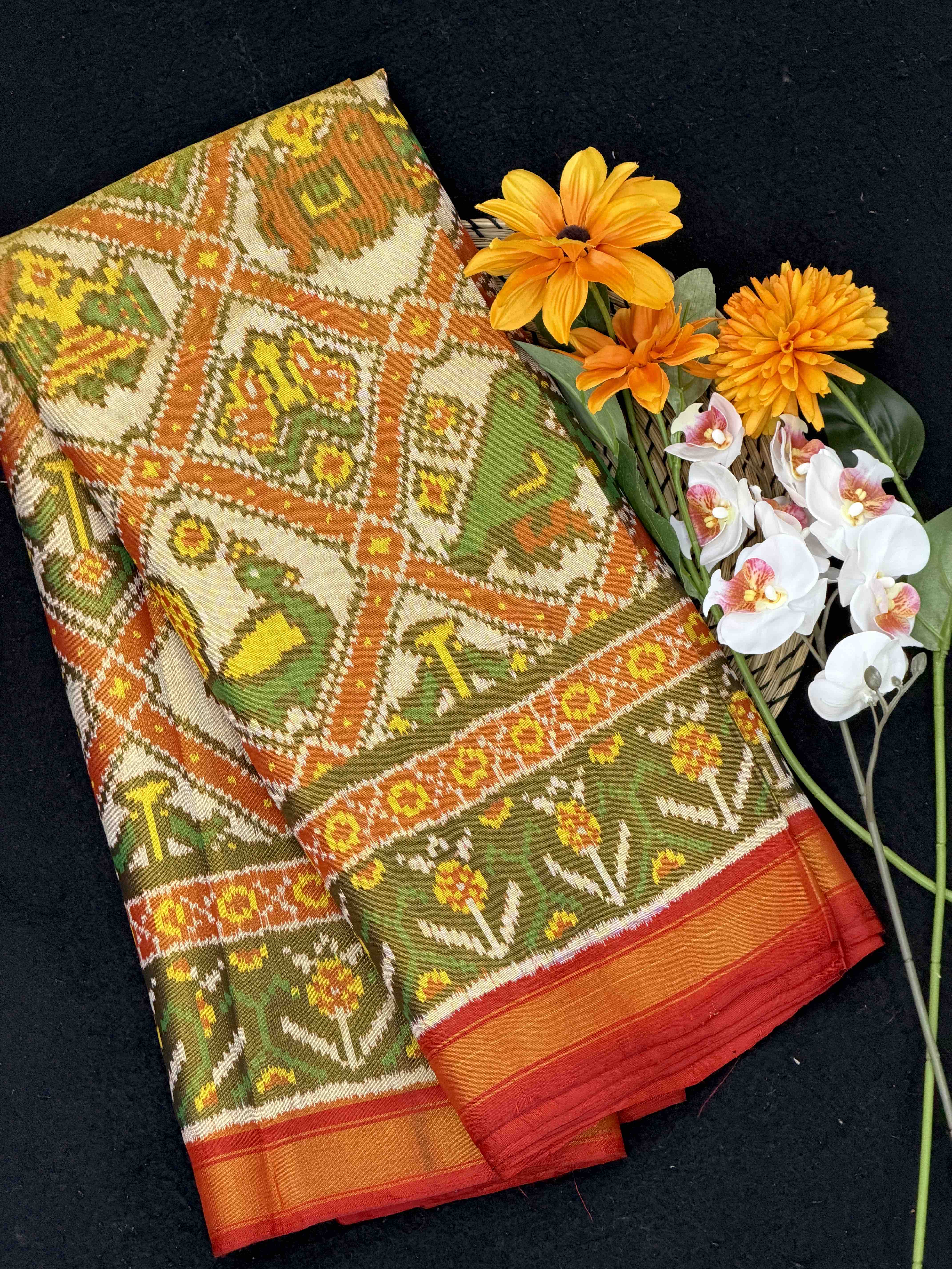 Golden White tissue patola Saree