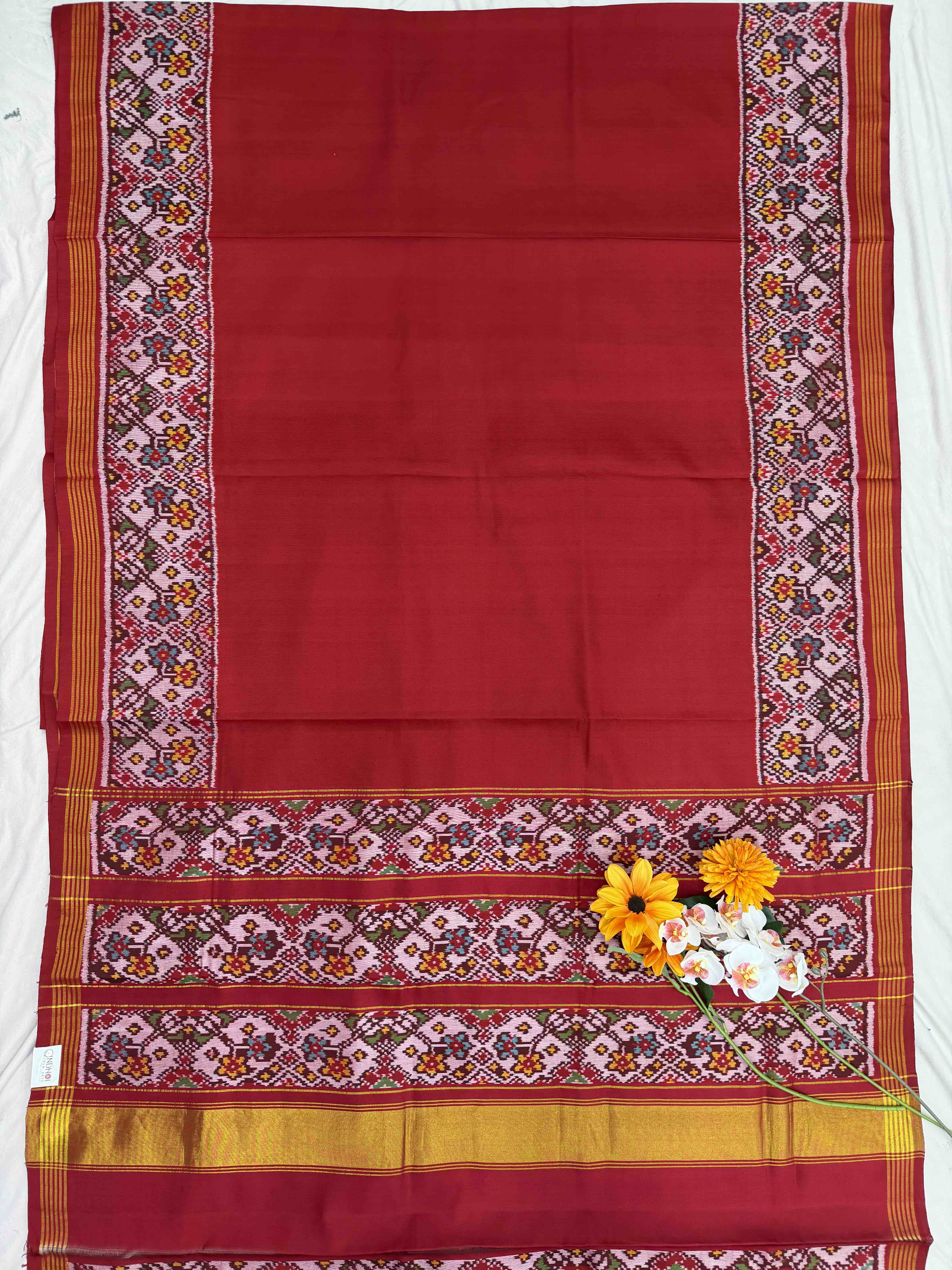 Plain Red Patola with Navaratan border pallu Blouse