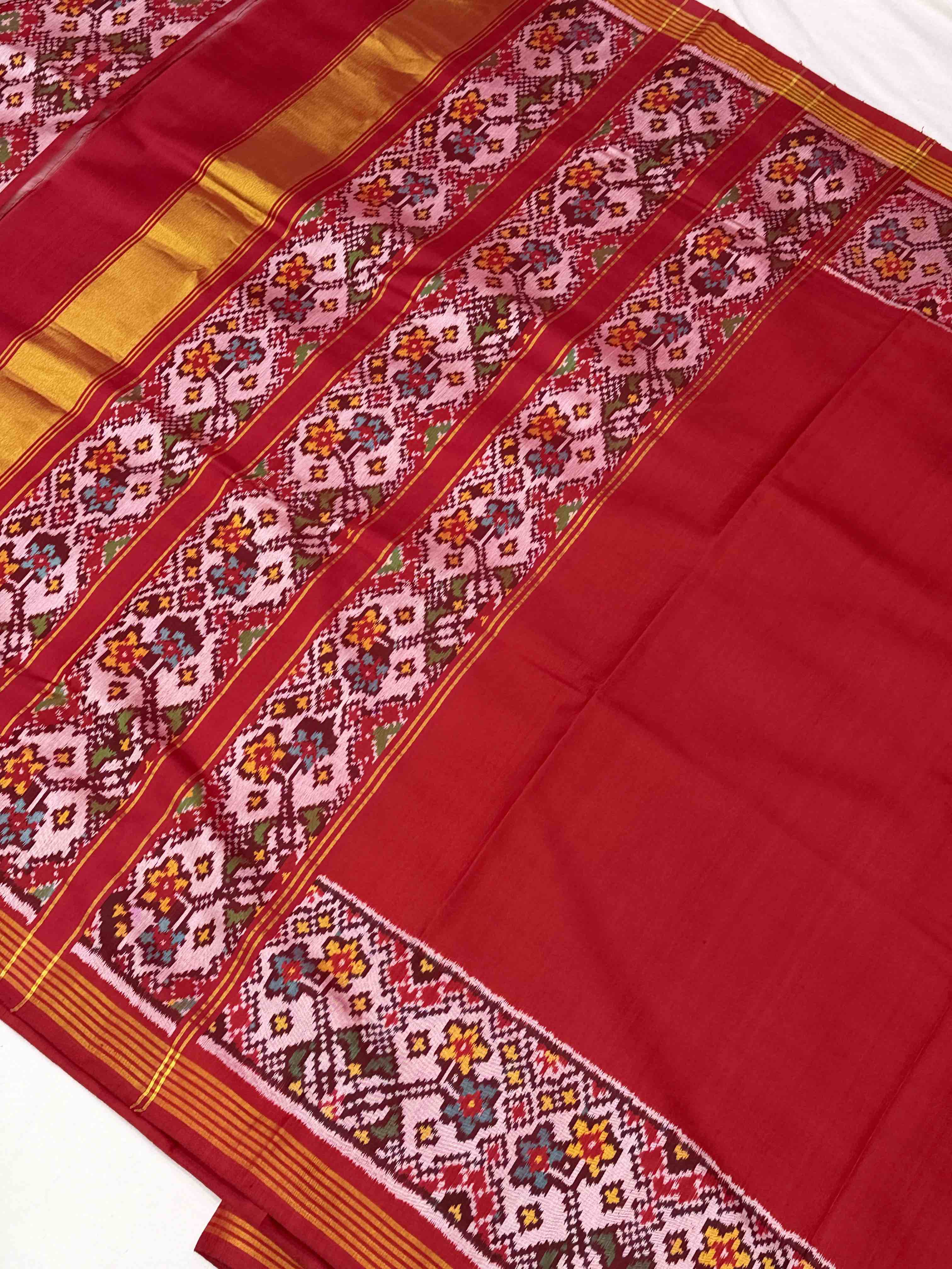 Plain Red Patola with Navaratan border pallu Blouse