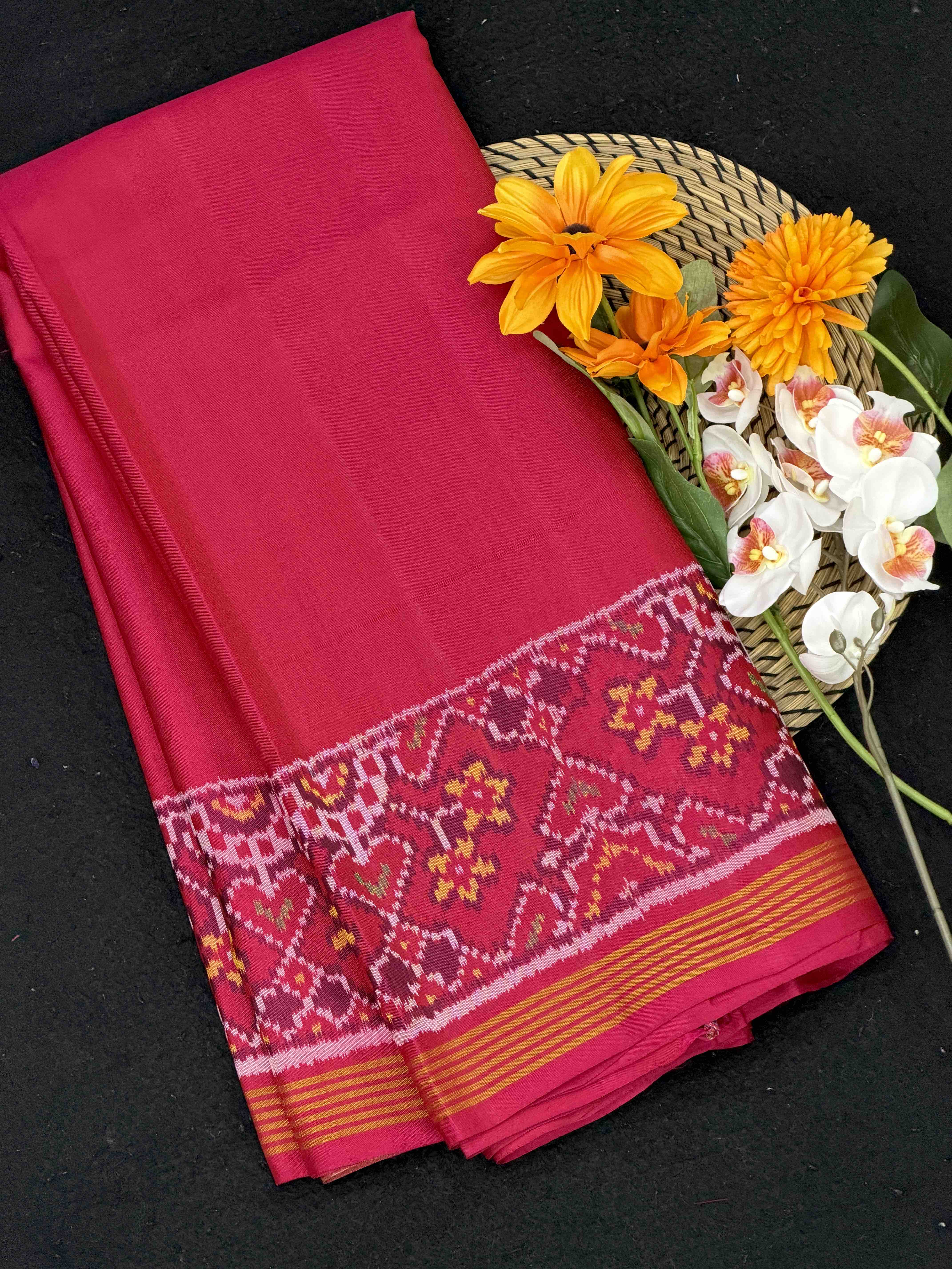 Pink plain Gala border Patola in Manekchawk border pallu & Blouse