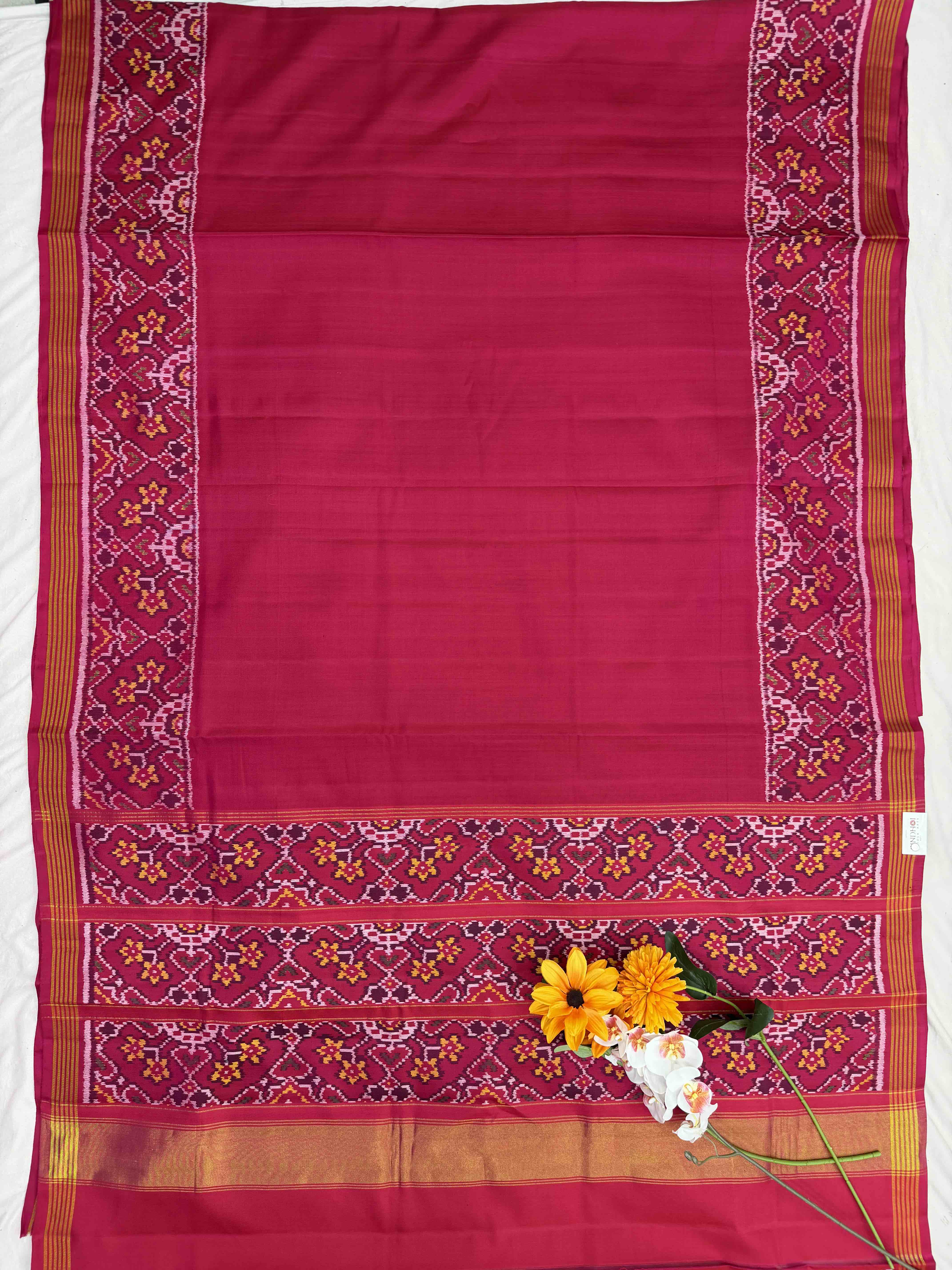 Pink plain Gala border Patola in Manekchawk border pallu & Blouse
