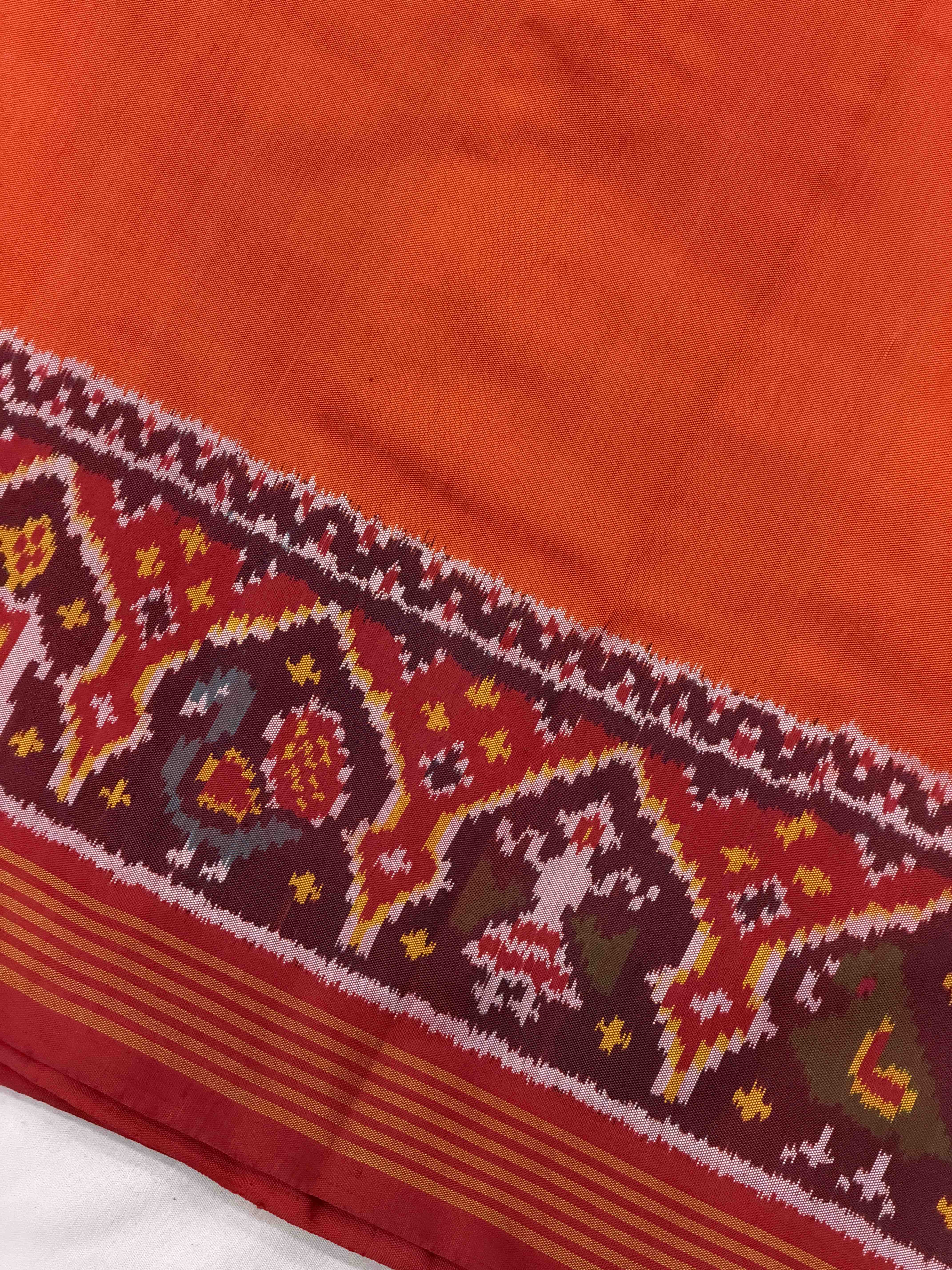 Red & Orange plain Gala border Patola saree