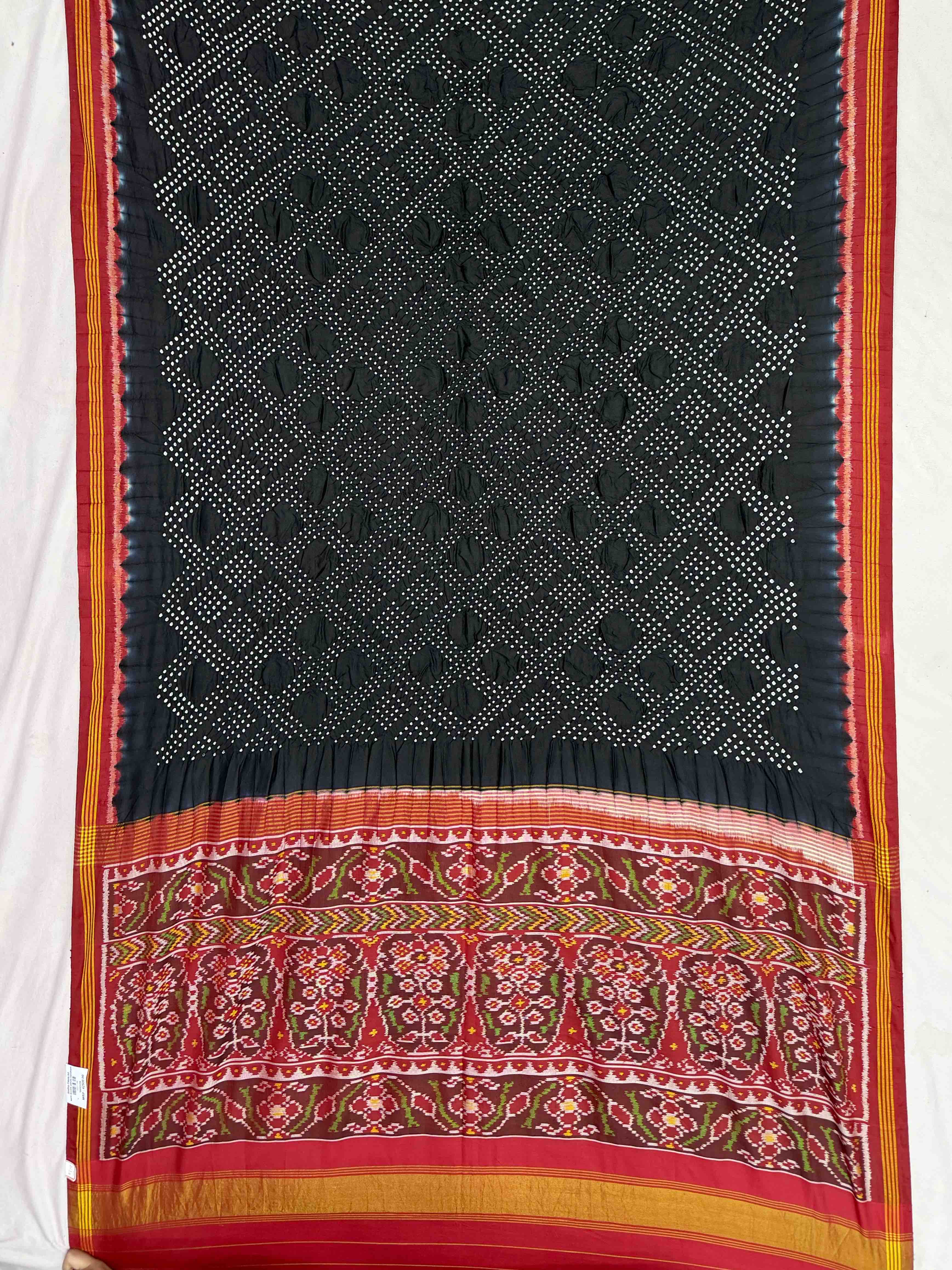 Red & Black Bandhani Patola Saree in semi Double Ikat