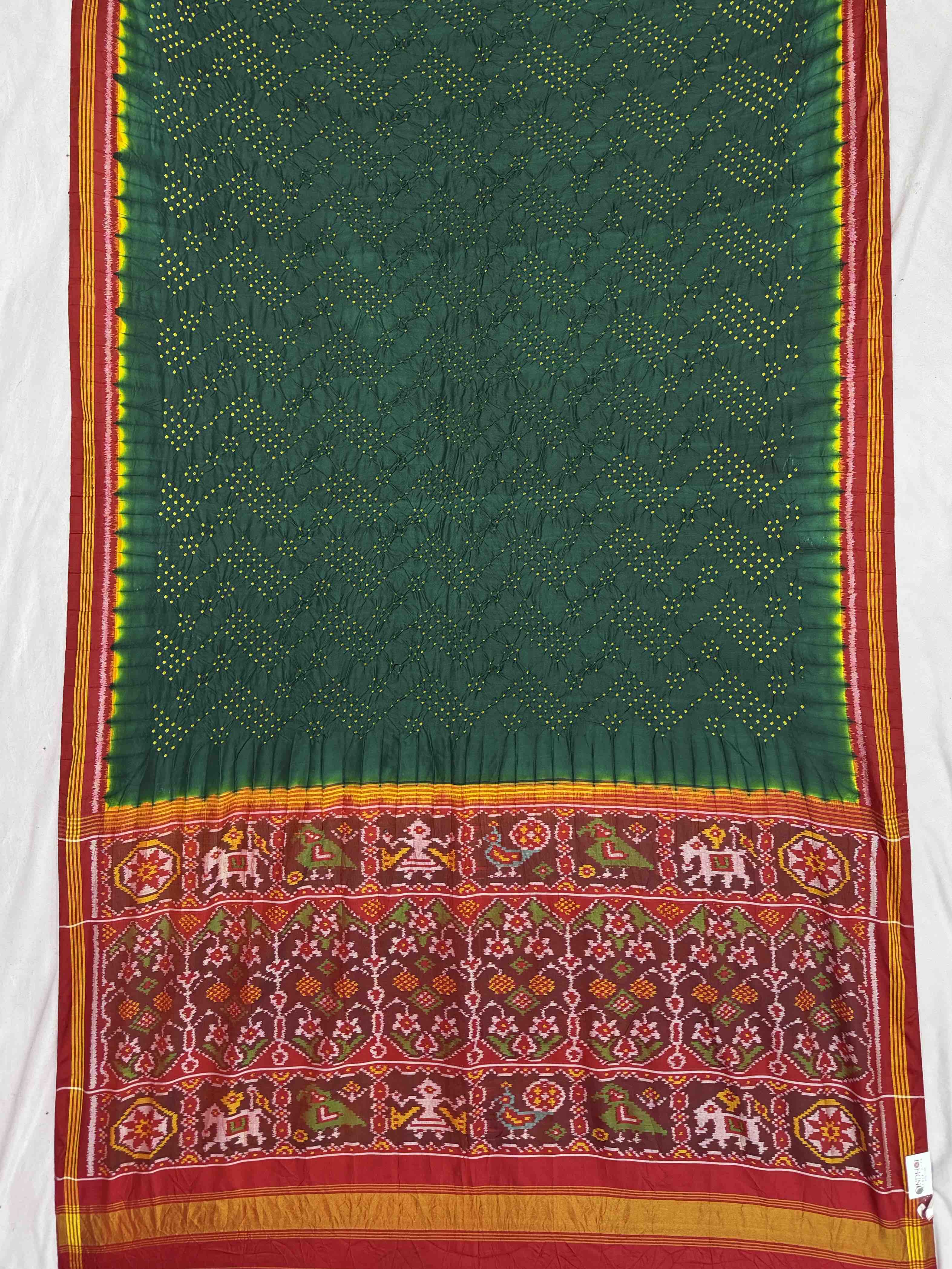 Red & Green Semi Patan Bandhani Patola Saree