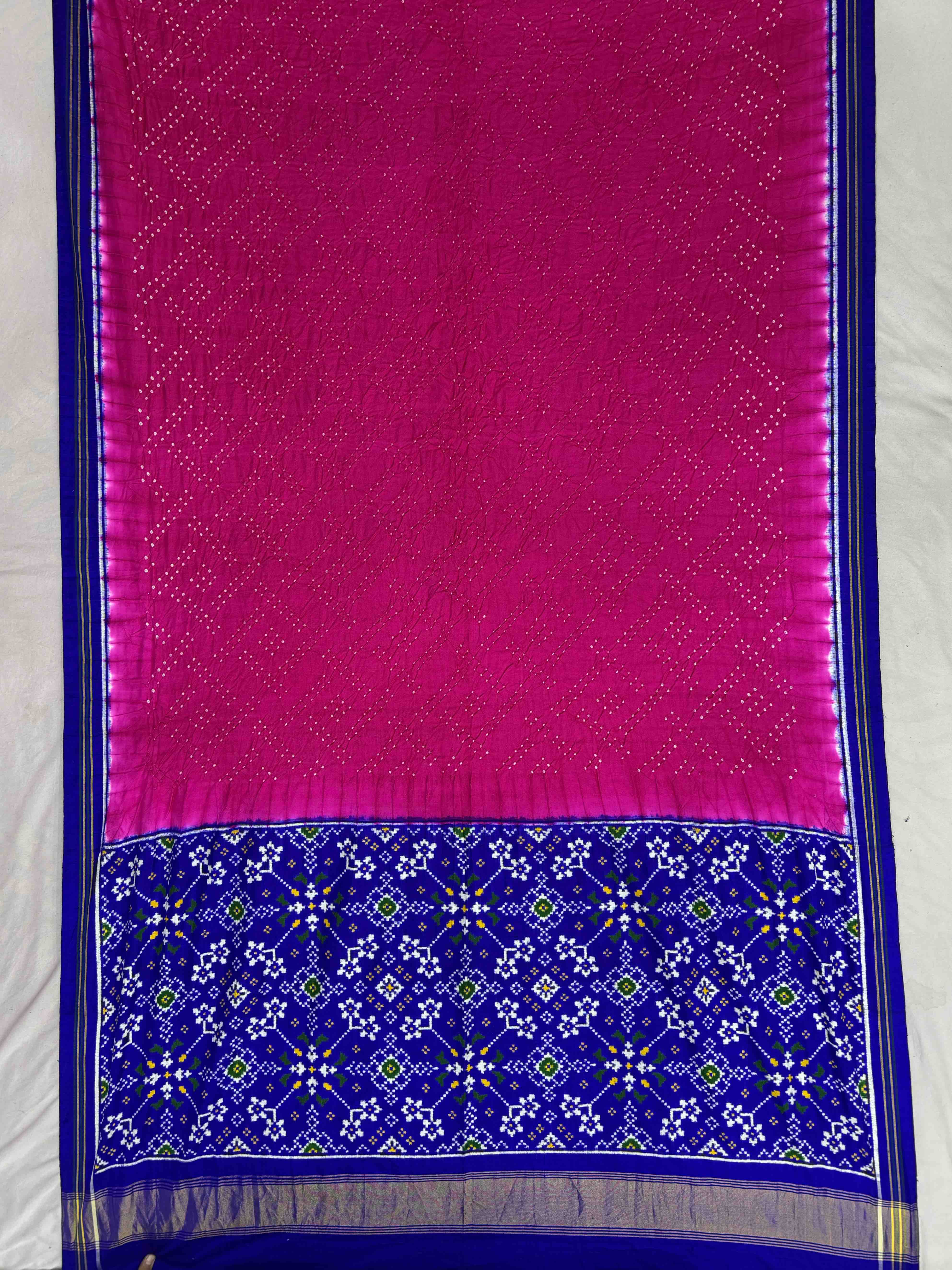 Blue & Pink Navratan Pallu Blouse Patan Patola Bandhani saree